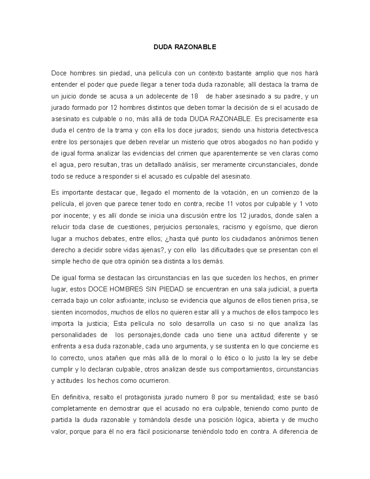 DUDA Razonable - Varios trabajos - DUDA RAZONABLE Doce hombres sin ...