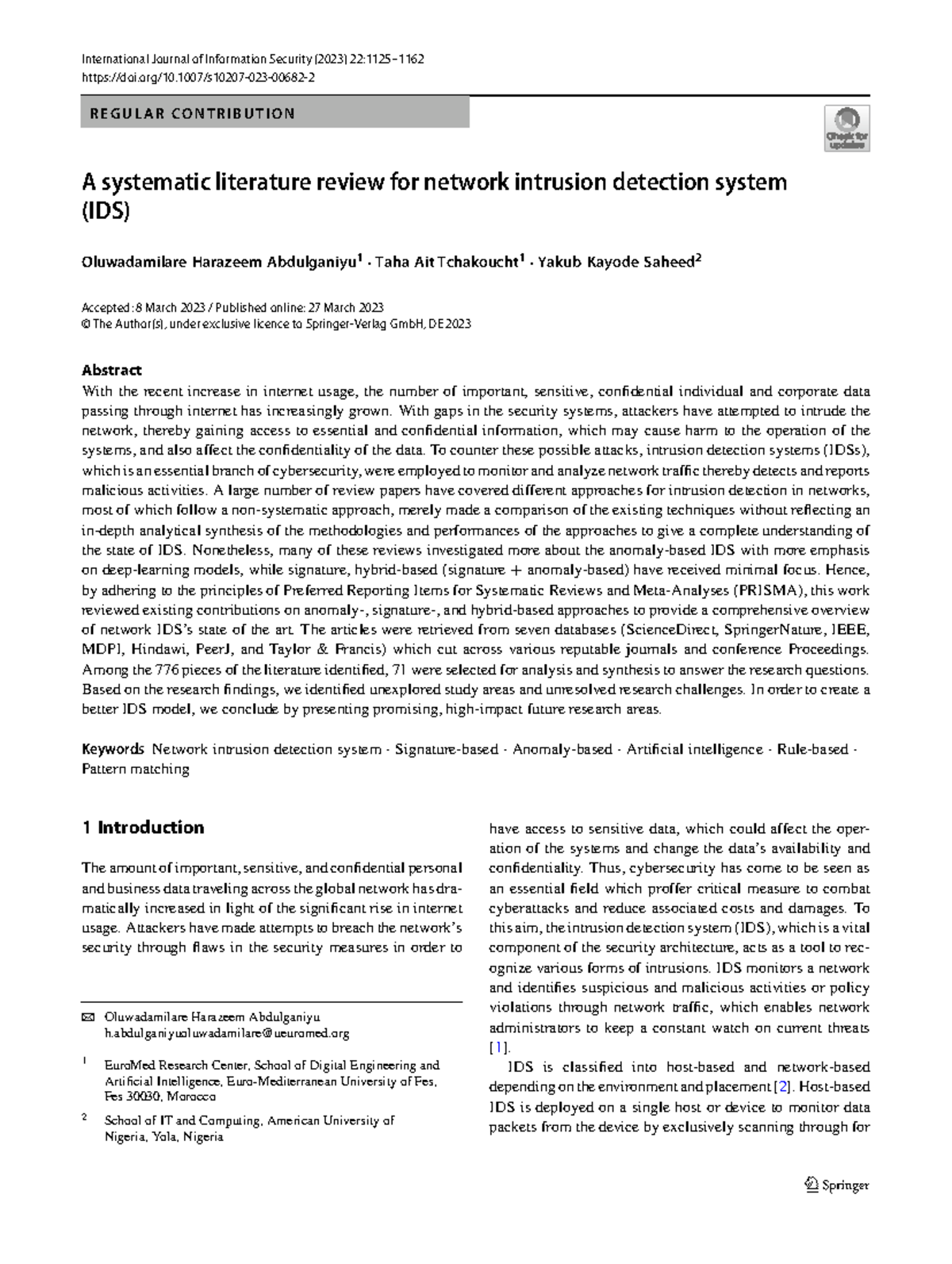A systematic literature review for network intrusion detection system ...