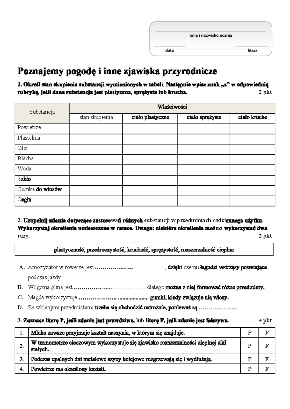 Sprawdzian Z Przyrody Kl 2 Moje ćwiczenia Cz.3 www.studocu.com