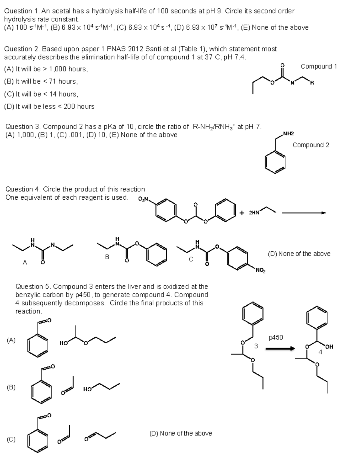 BioE 124 Exam 1 2021 9 29 - Question 1. An acetal has a hydrolysis half ...