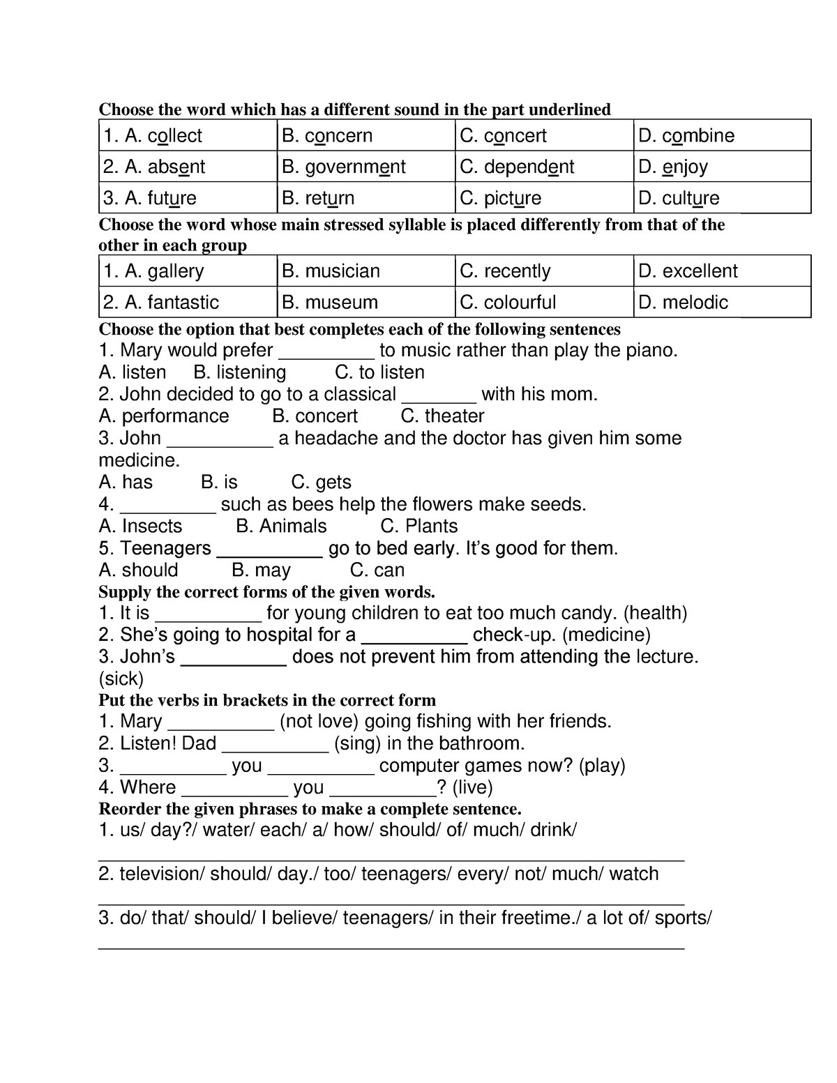 Choose The Word Which Has A Different Sound In The Part Underlined - A ...