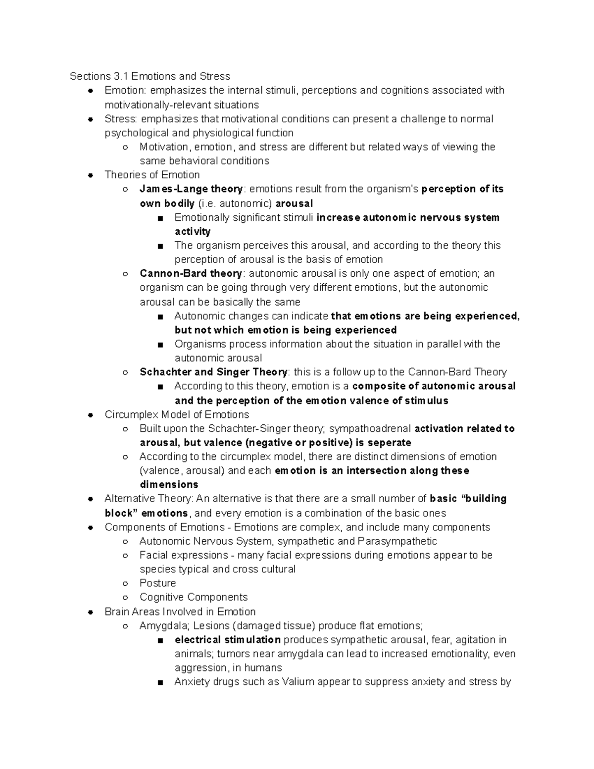 Psych 1100 Final Exam Review - Sections 3 Emotions and Stress Emotion ...