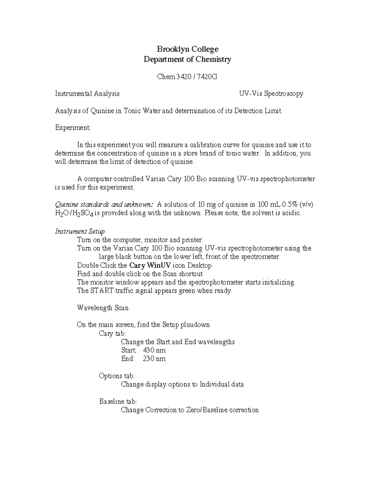 Lab5UVvis UVVis Spectroscopy Analysis of Quinine in Tonic Water