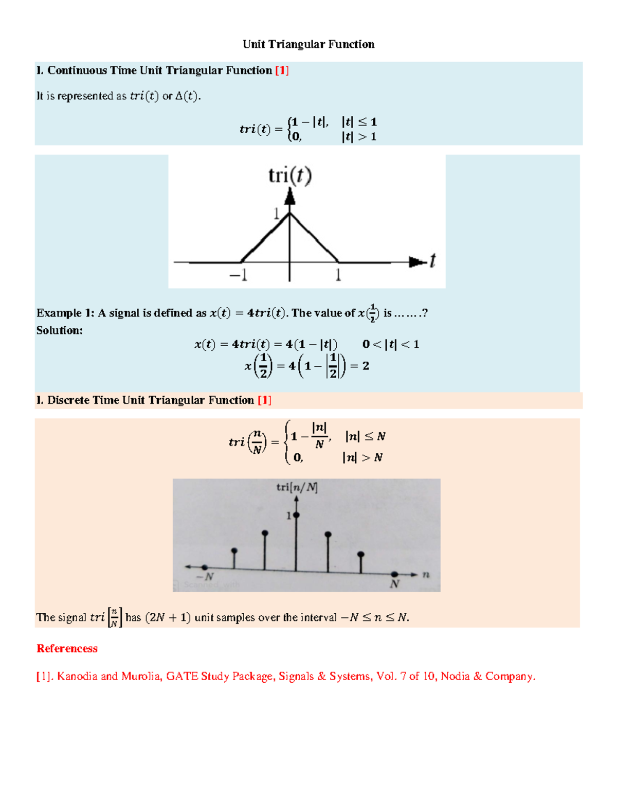 4.5.1 Unit Traingular Function - Unit Triangular Function I. Continuous ...