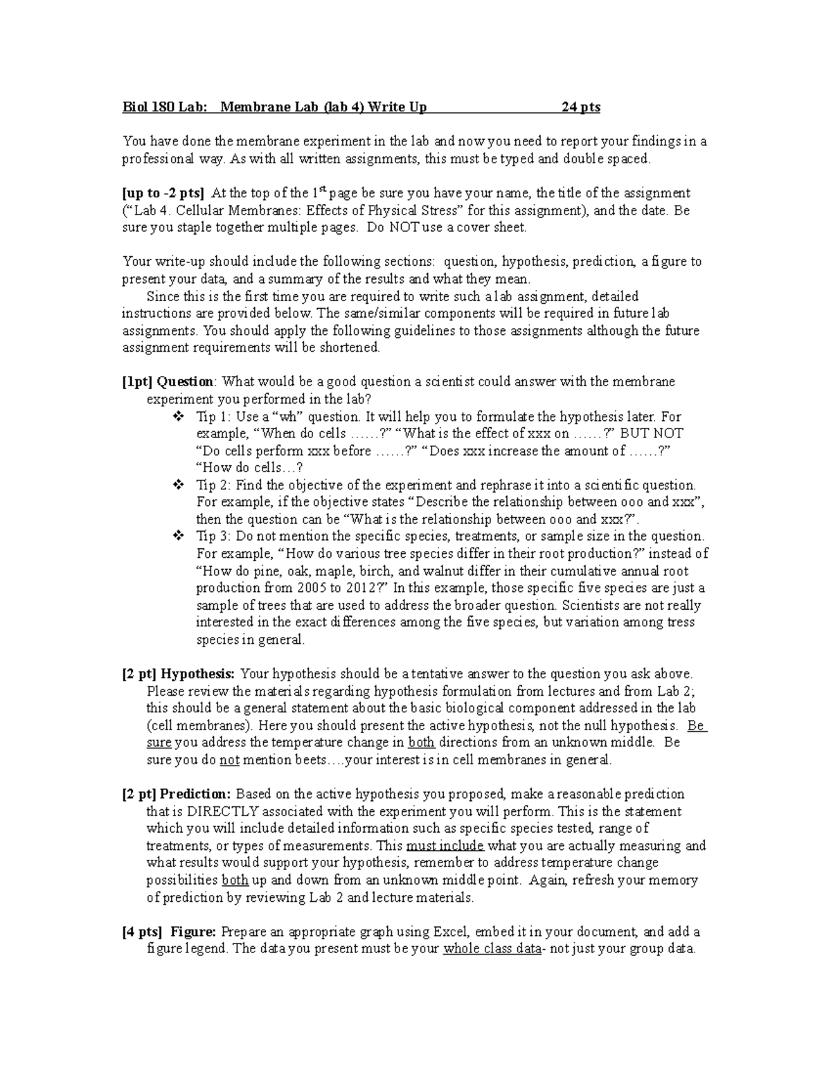 Biol 180 Lab 4 Membranes write-up - Biol 180 Lab: Membrane Lab (lab 4 ...