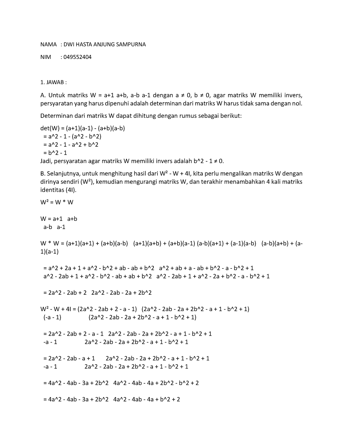 Diskusi 1 Aljabar Linear Elementer - NAMA : DWI HASTA ANJUNG SAMPURNA ...