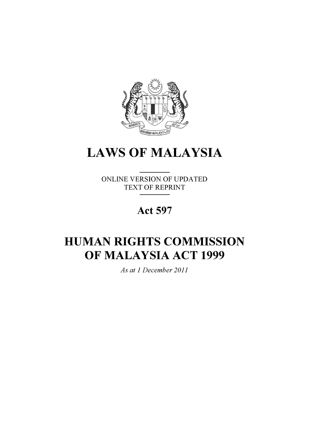 (3) Human Rights Commission Of Malaysia Act 1999 - ONLINE VERSI TEXT OF ...