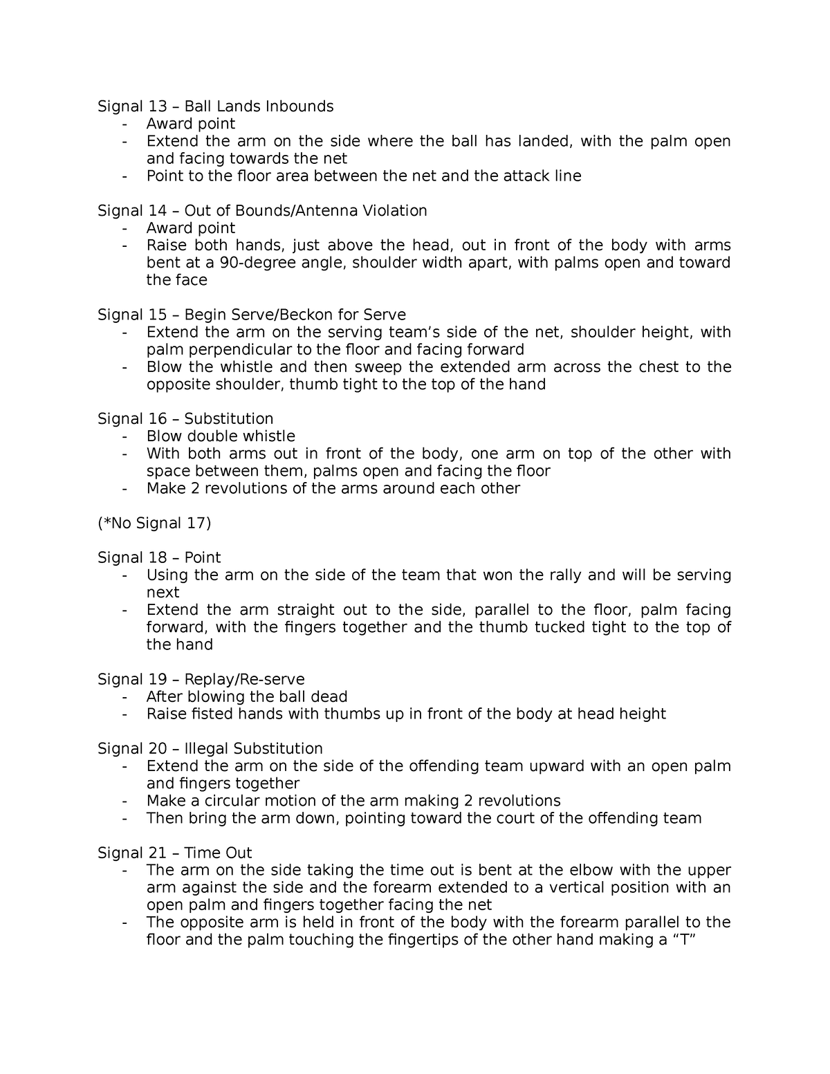 VB Referee Hand Signals - Signal 13 To 24 - Signal 13 – Ball Lands ...