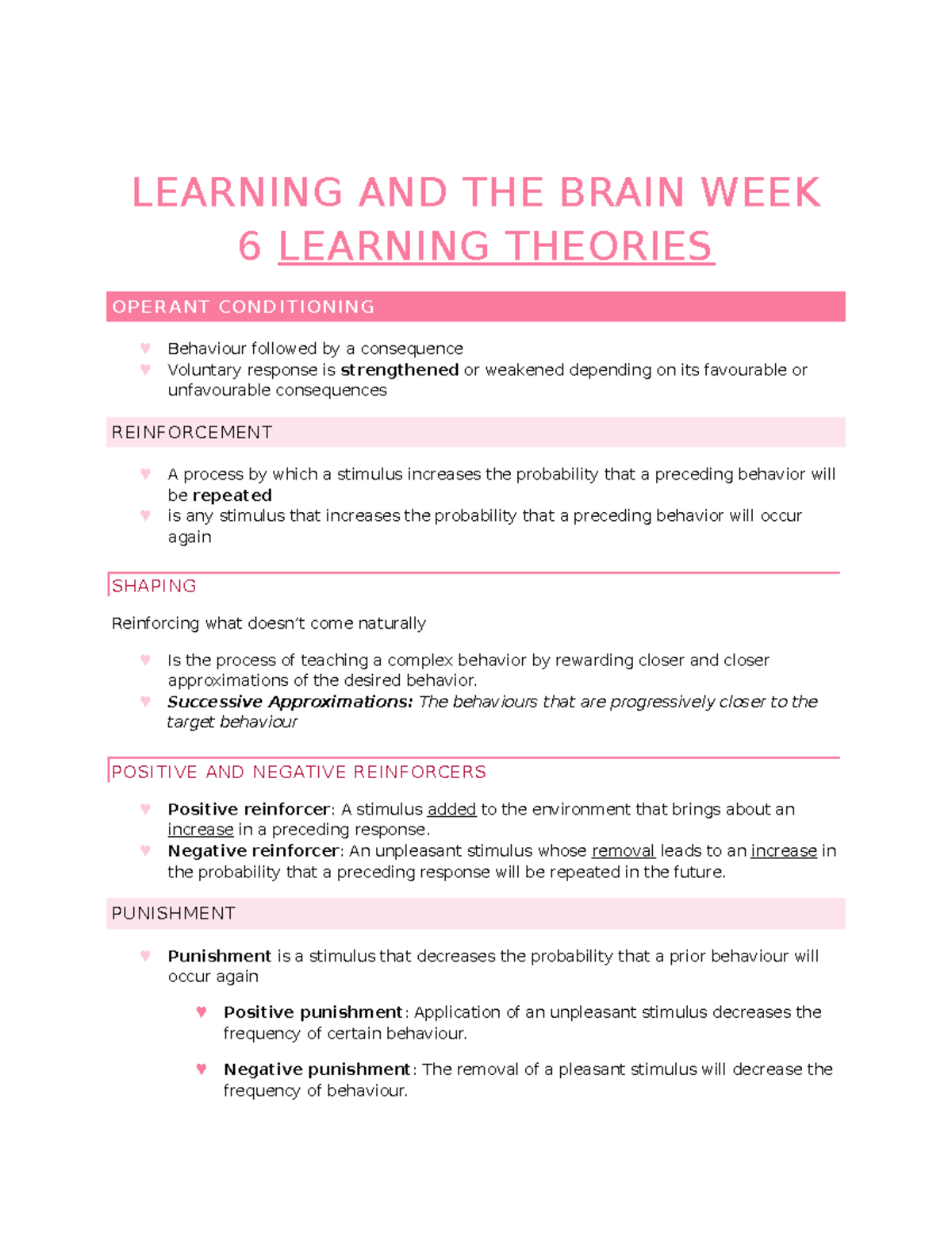 Week 6 Learning theories - SSCI1011 - George Brown College - Studocu