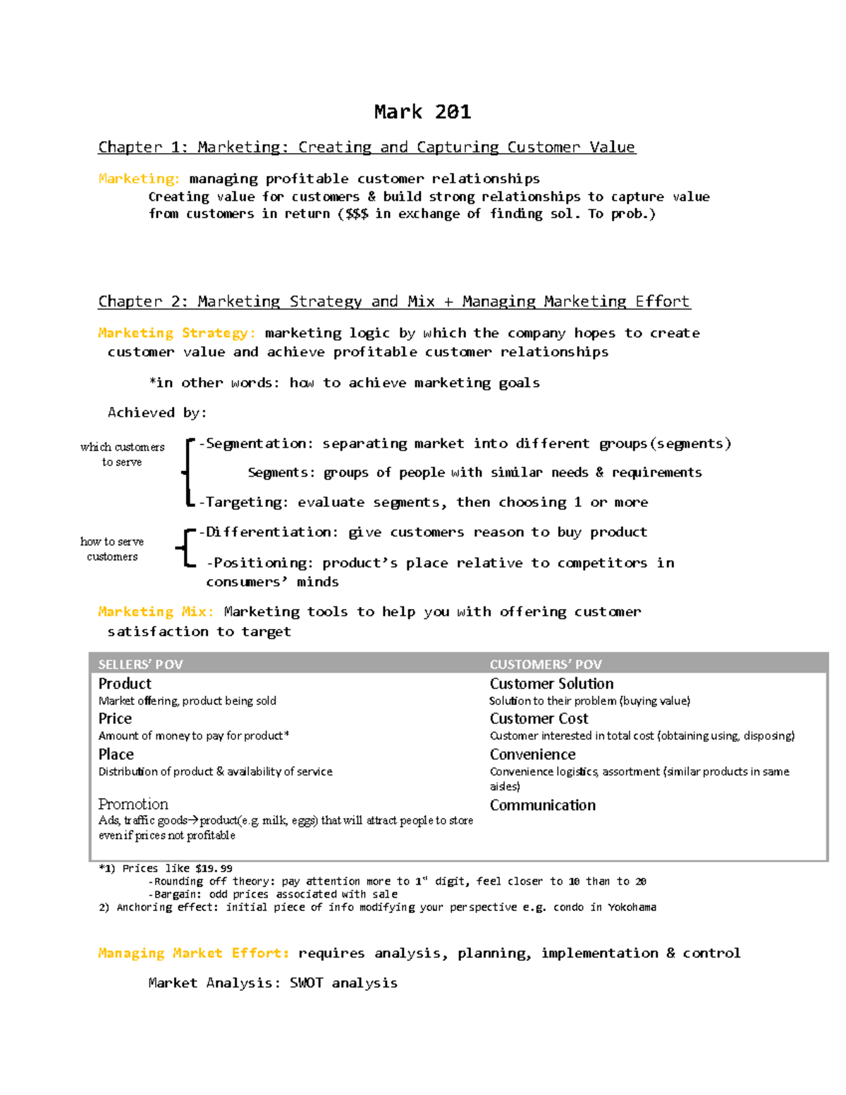 Notes - Mark 201 Chapter 1: Marketing: Creating and Capturing Customer ...