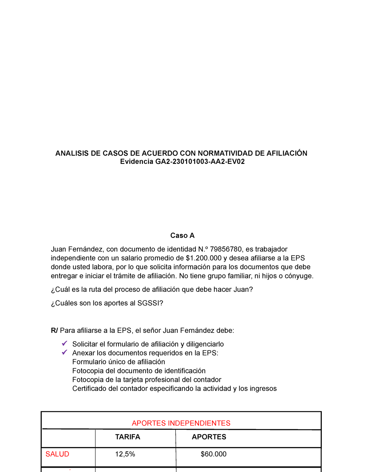 Analisis De Casos De Acuerdo Con La Normatividad De Afiliacion Analisis De Casos De Acuerdo