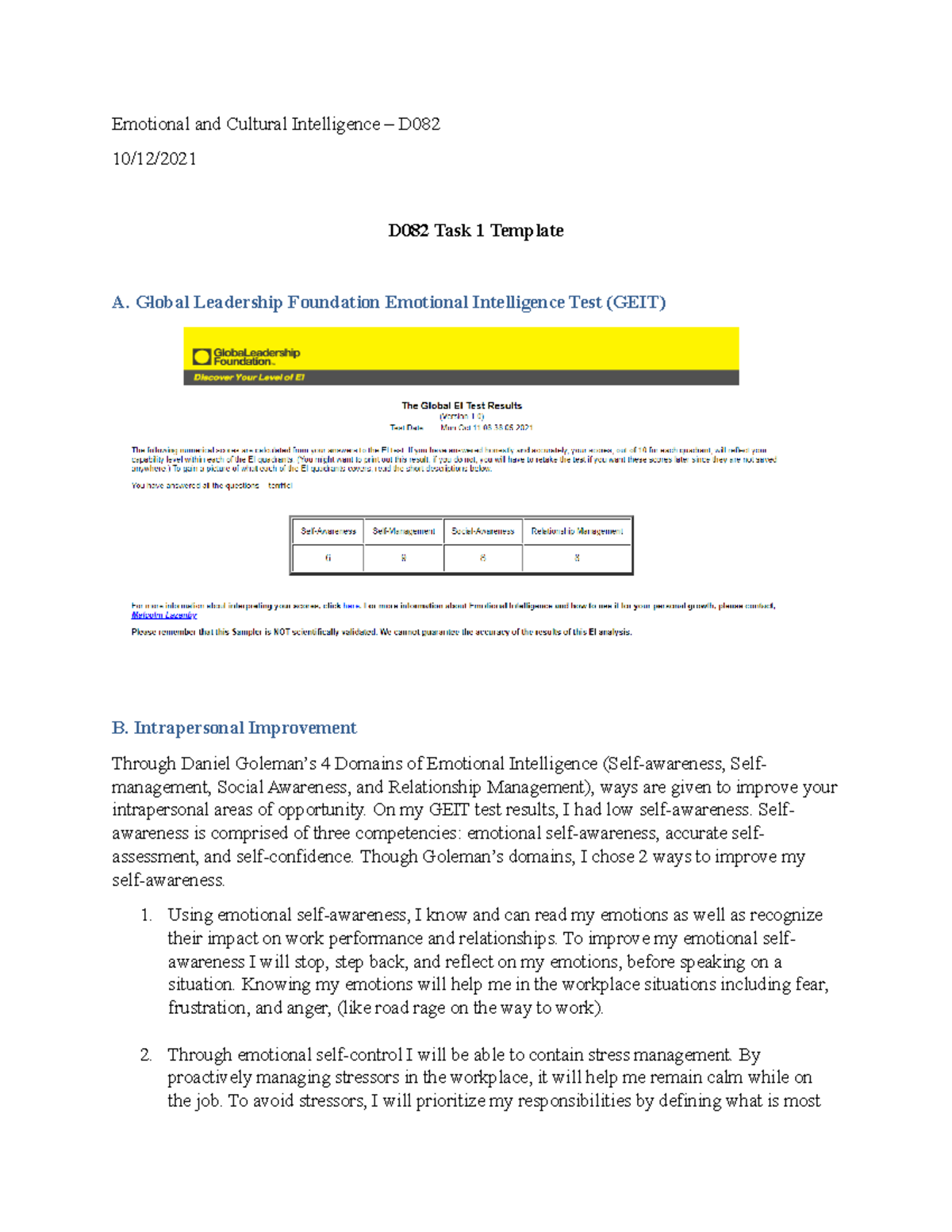 D082 Task 1 - D082 Emotional And Cultural Intelligence Task 1 Passed ...