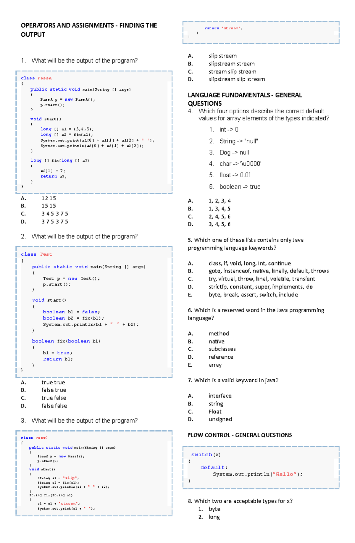 TEST 2020, questions - OPERATORS AND ASSIGNMENTS - FINDING THE OUTPUT 1 ...