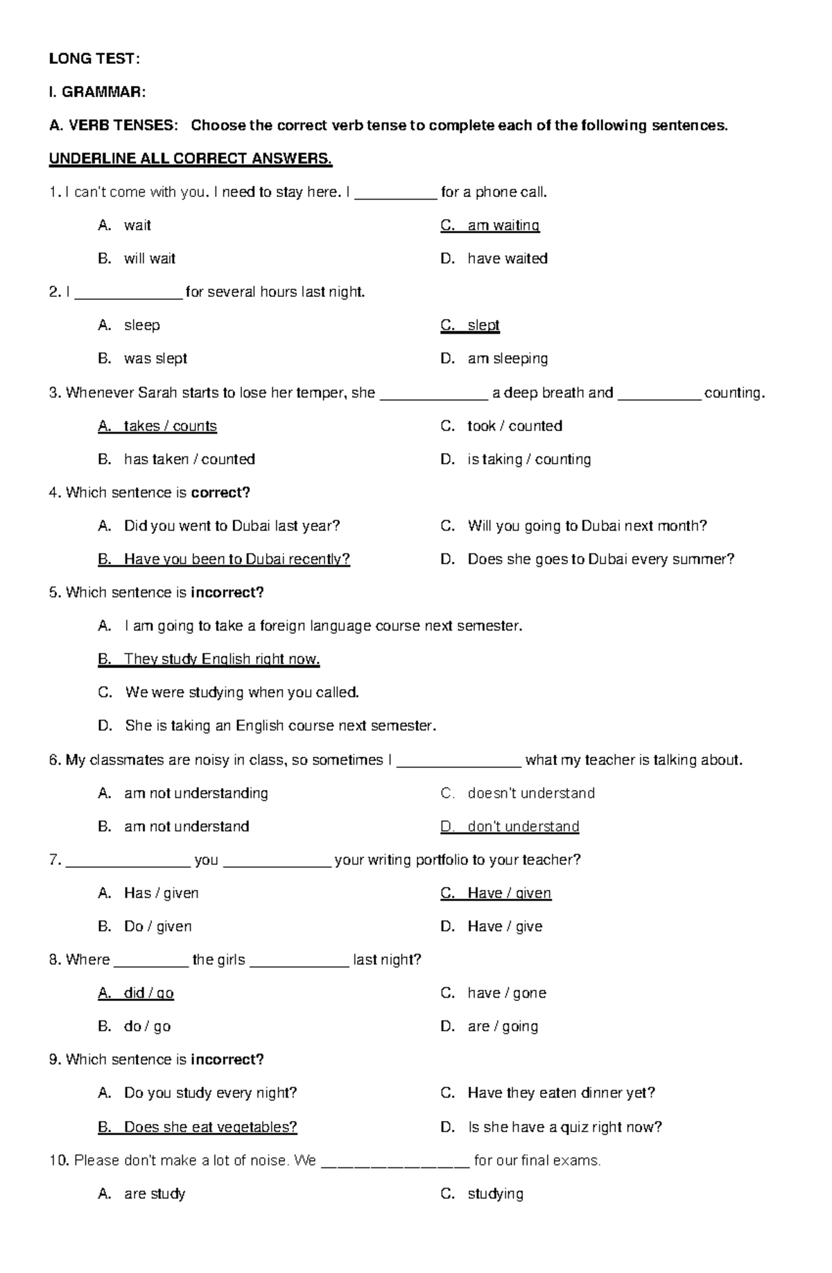 Long Test In Grammar Composition - Structure Of English Language - Studocu