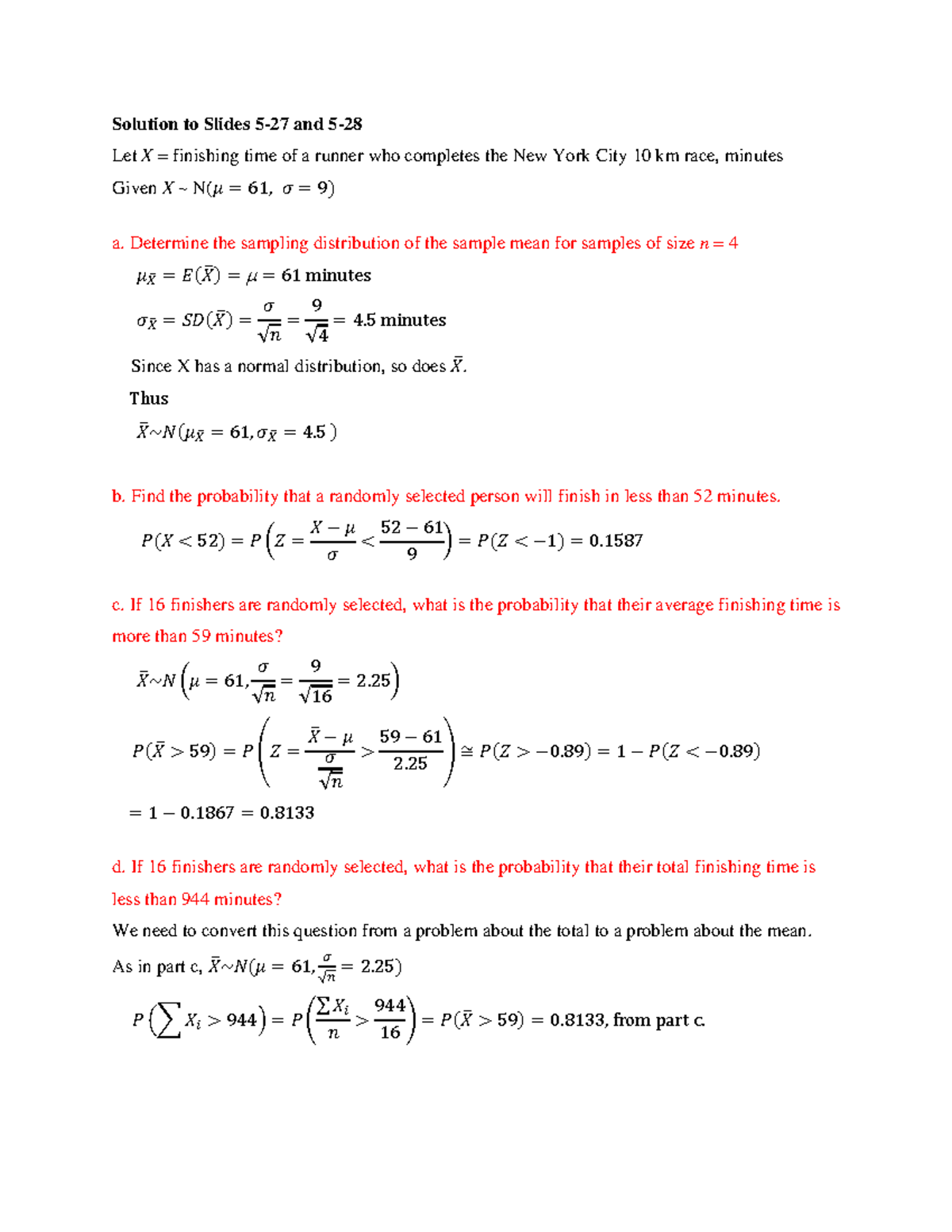 Solution to 5-27 and 5-28 - Solution to Slides 5-27 and 5- Let X ...