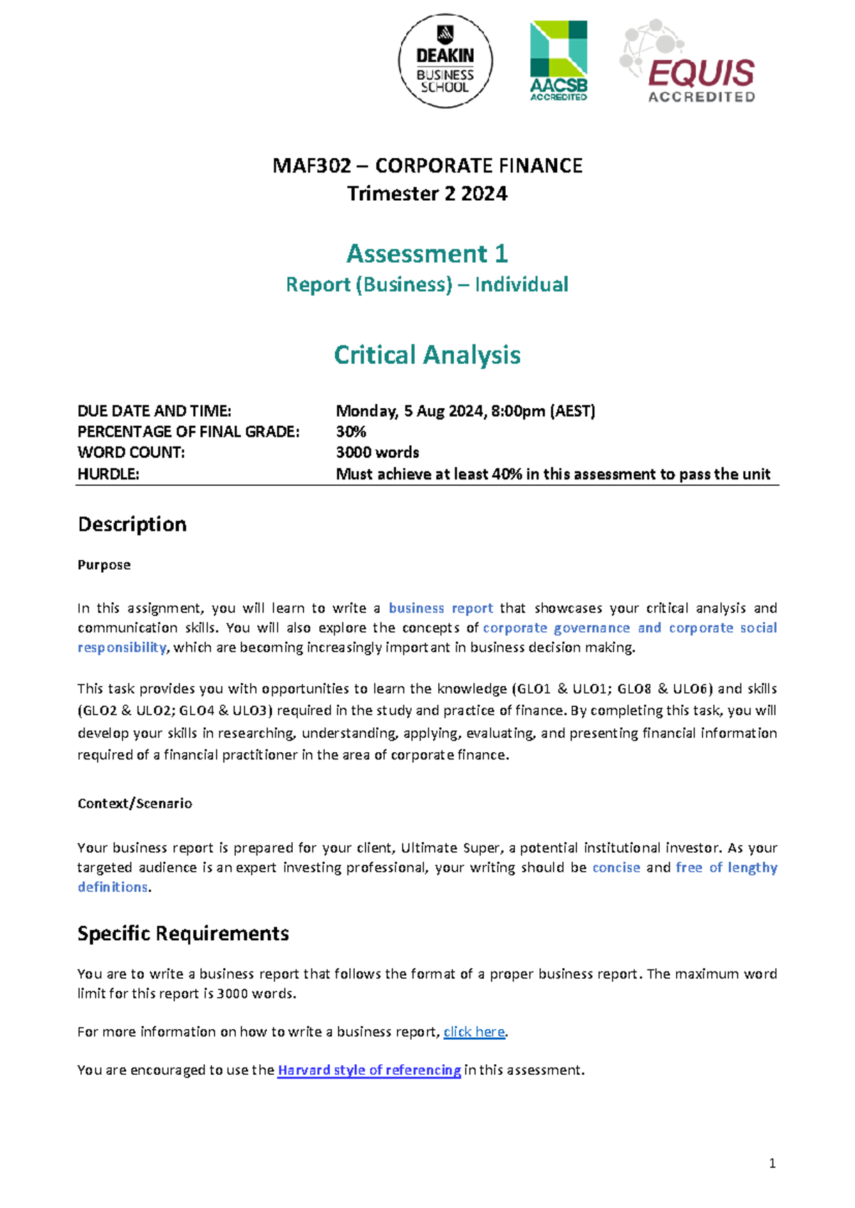 Assignment 1 - Individual Critical Analysis [T2, 2024] - ####### 1 ...