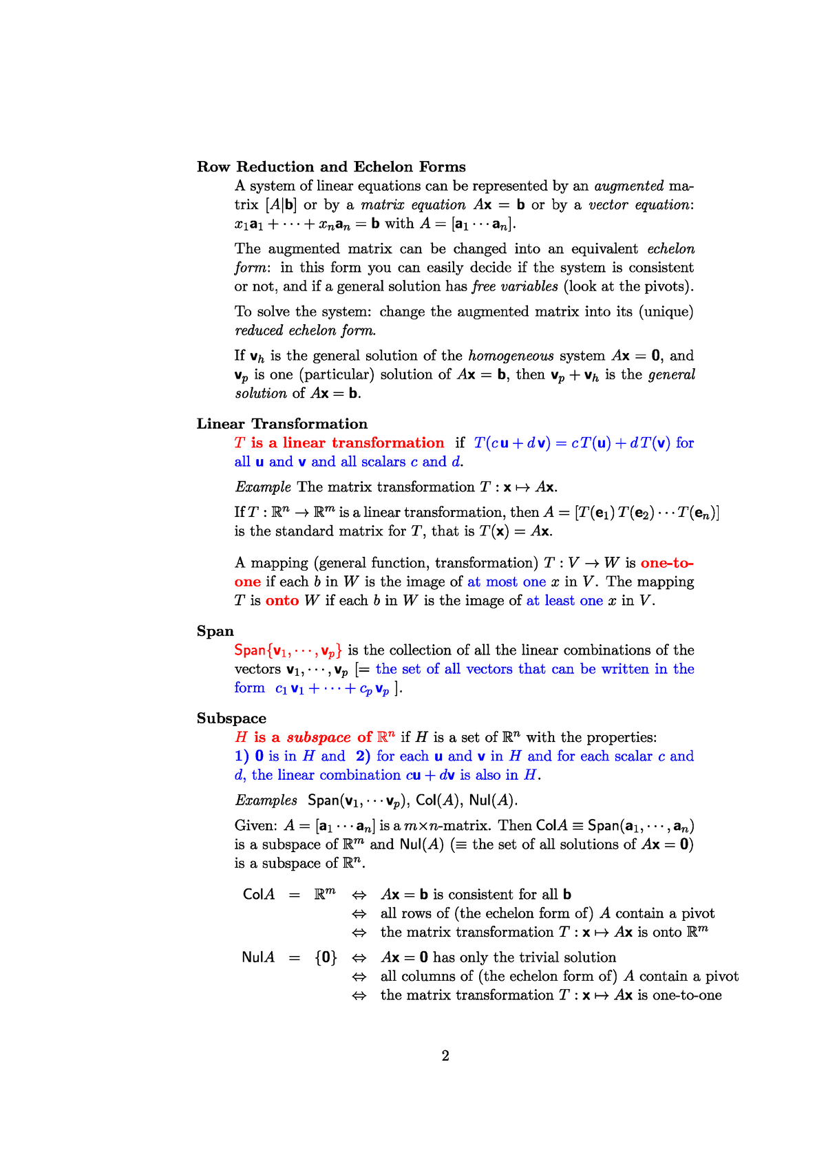 Summary Linalg - Linear Algebra - Studeersnel