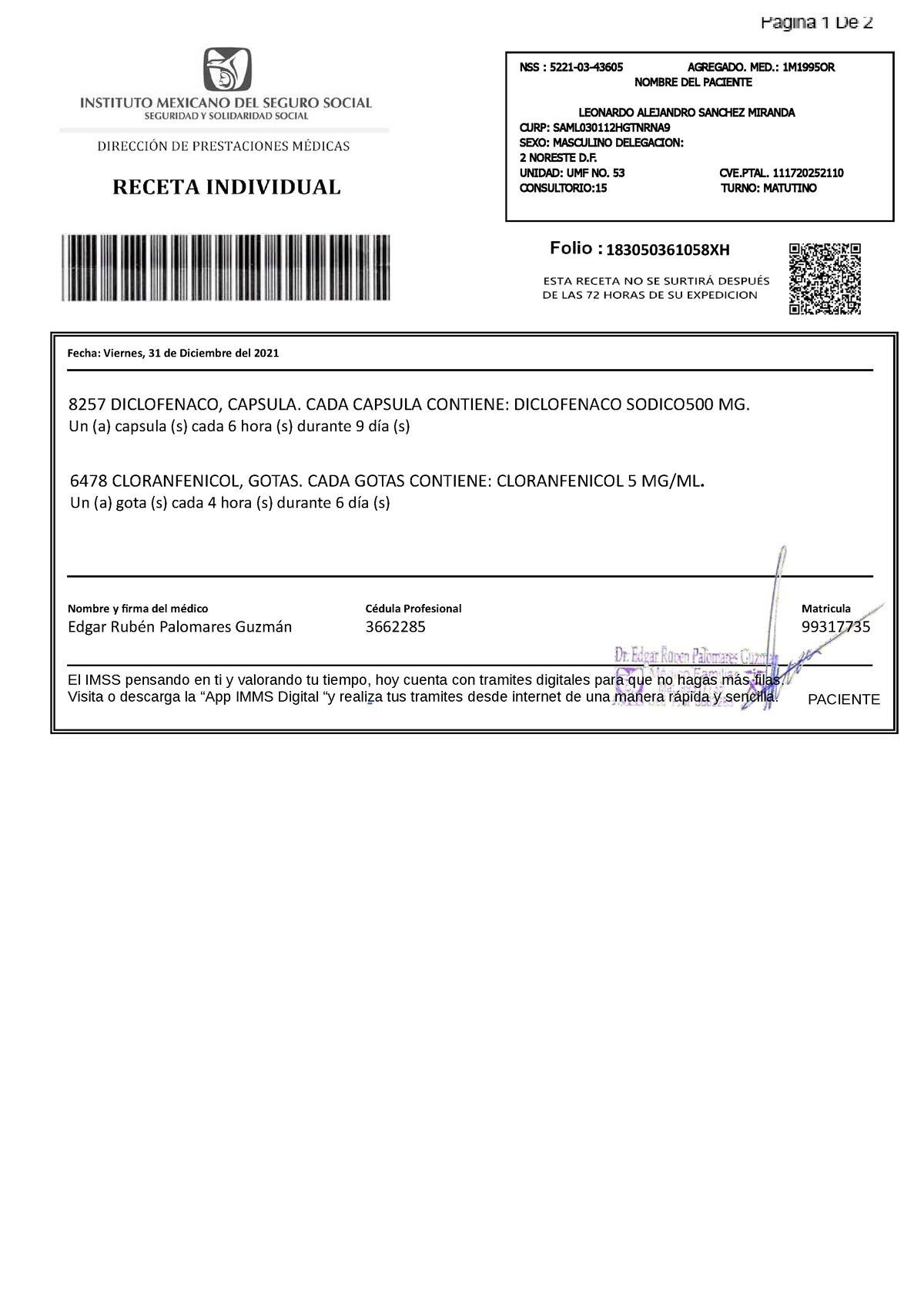 Informss Imhtml - Receta editable imss - Fecha: Viernes, 31 de Diciembre  del 2021 8257 DICLOFENACO, - Studocu