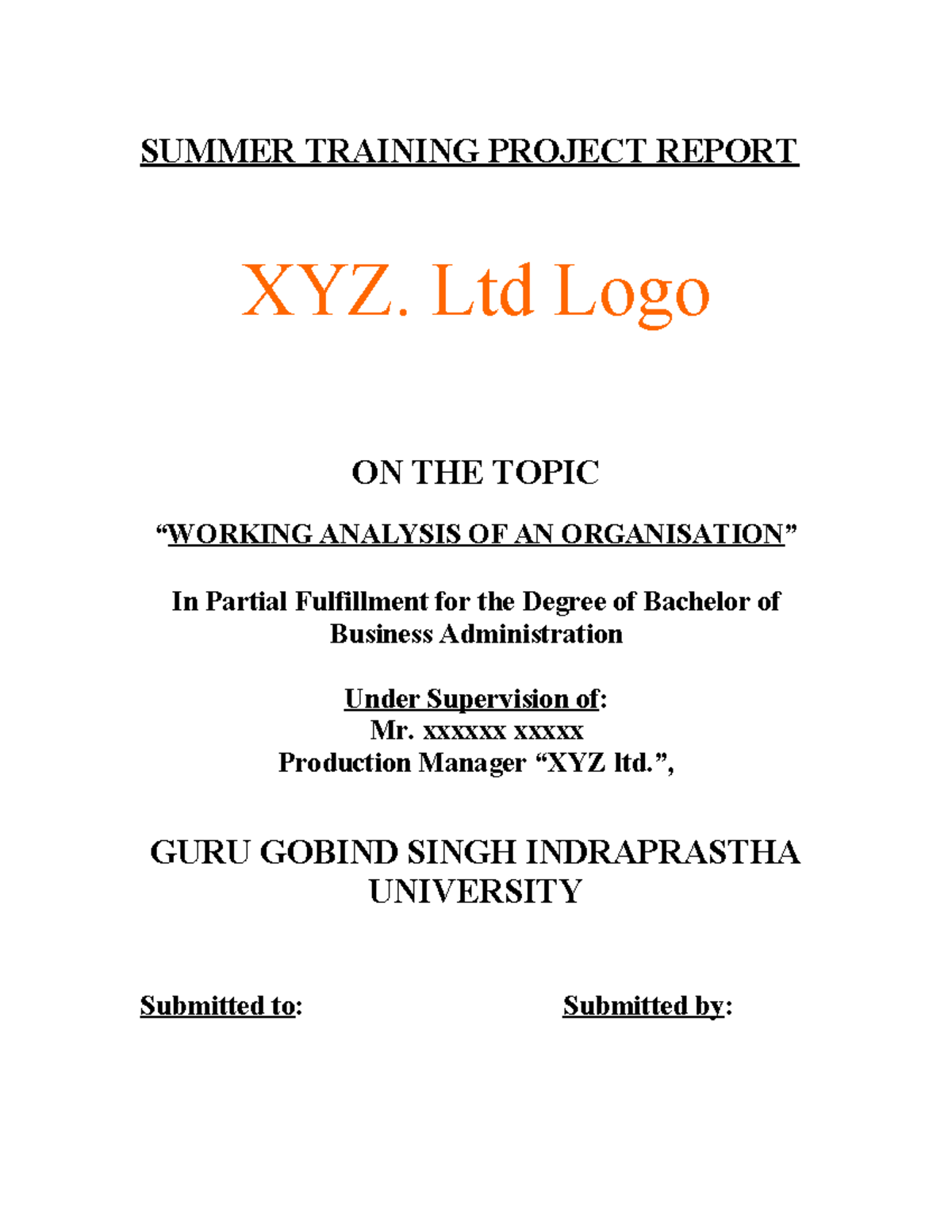 BBA summer training project report IP University - SUMMER TRAINING ...