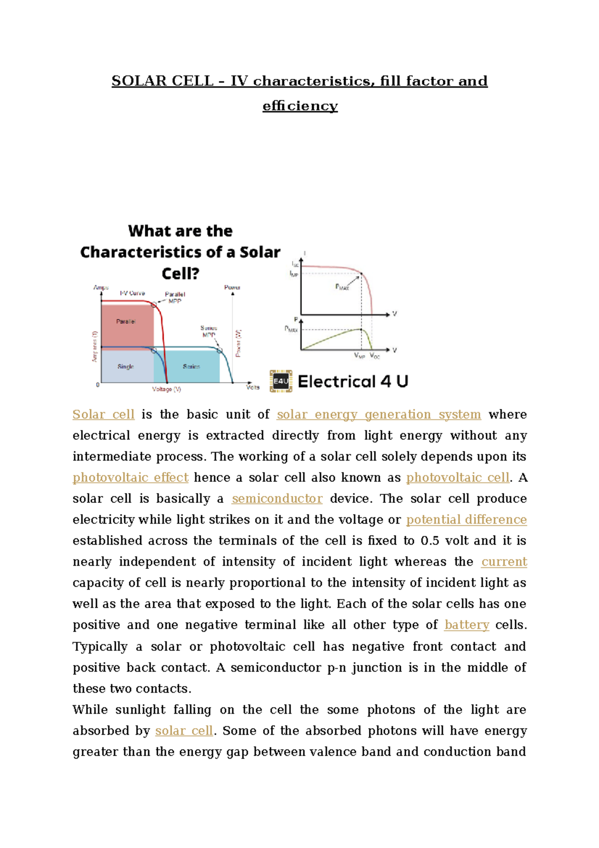 Solar CELL - It's tutorial work - SOLAR CELL – IV characteristics, fill ...