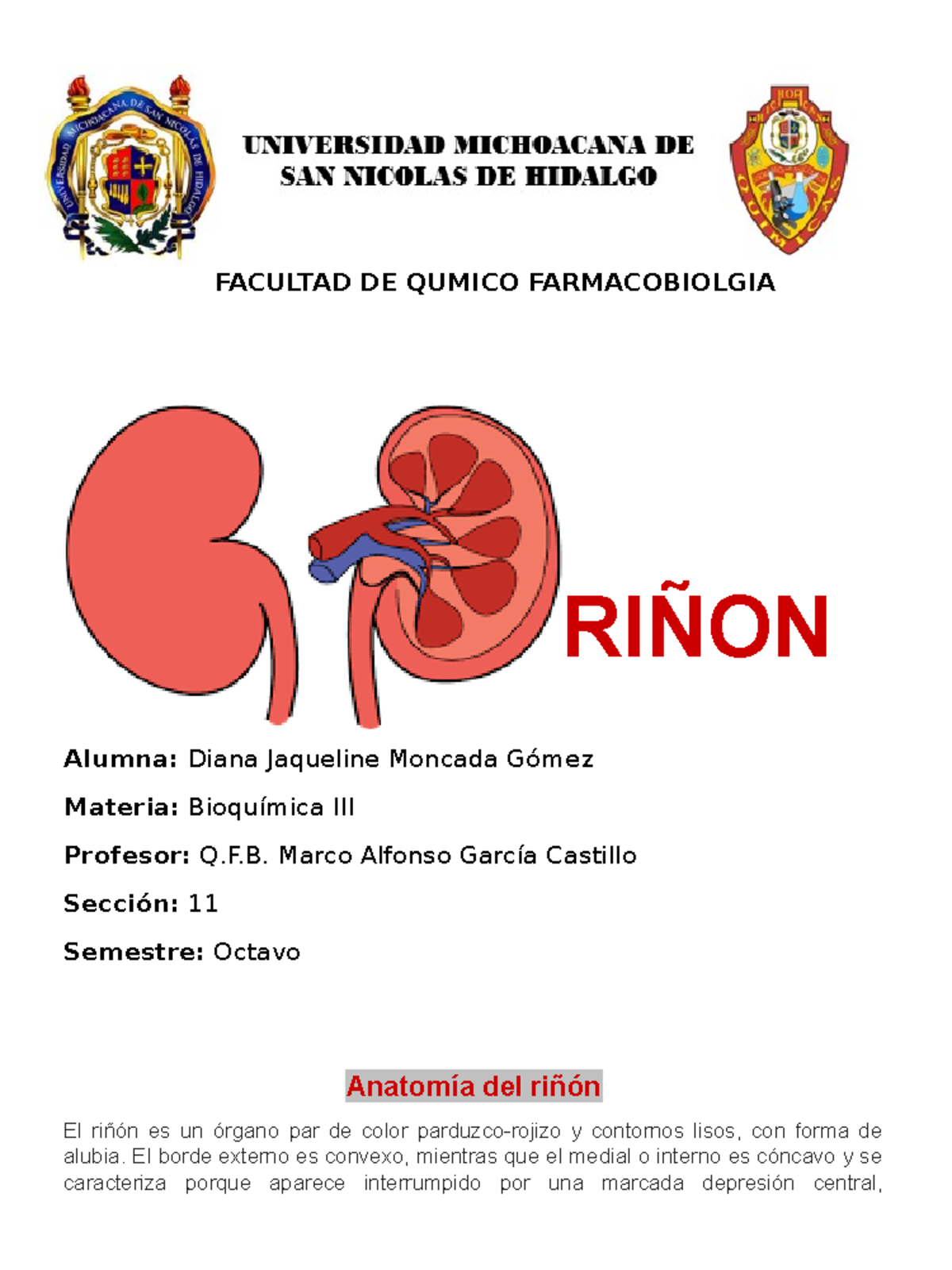Riñón y examen general de orina - FACULTAD DE QUMICO FARMACOBIOLGIA ...