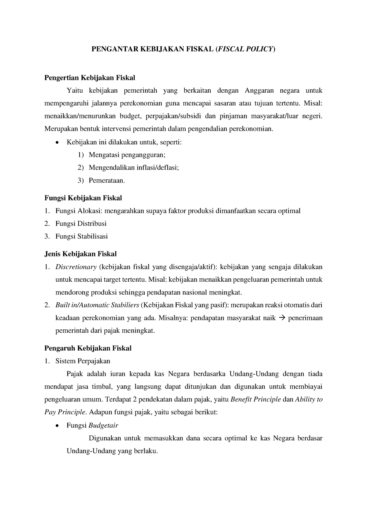 Pengantar Kebijakan Fiskal - PENGANTAR KEBIJAKAN FISKAL (FISCAL POLICY ...