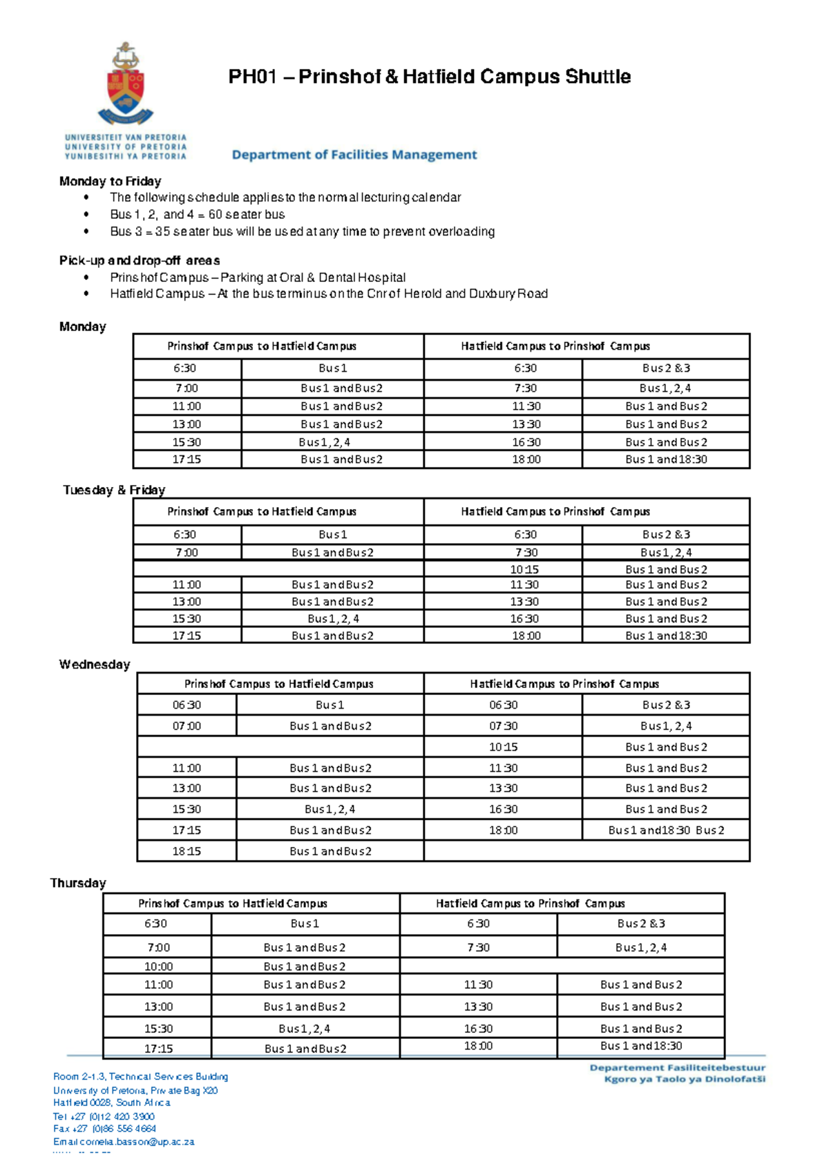 Prinshof hatfield campus shuttle - Room 2-1, Technical Serv ices ...