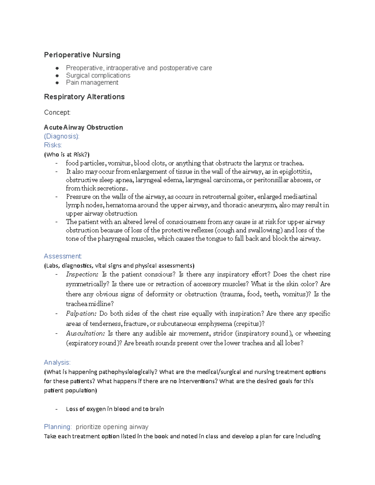 Study guide for midterm - Perioperative Nursing Preoperative ...