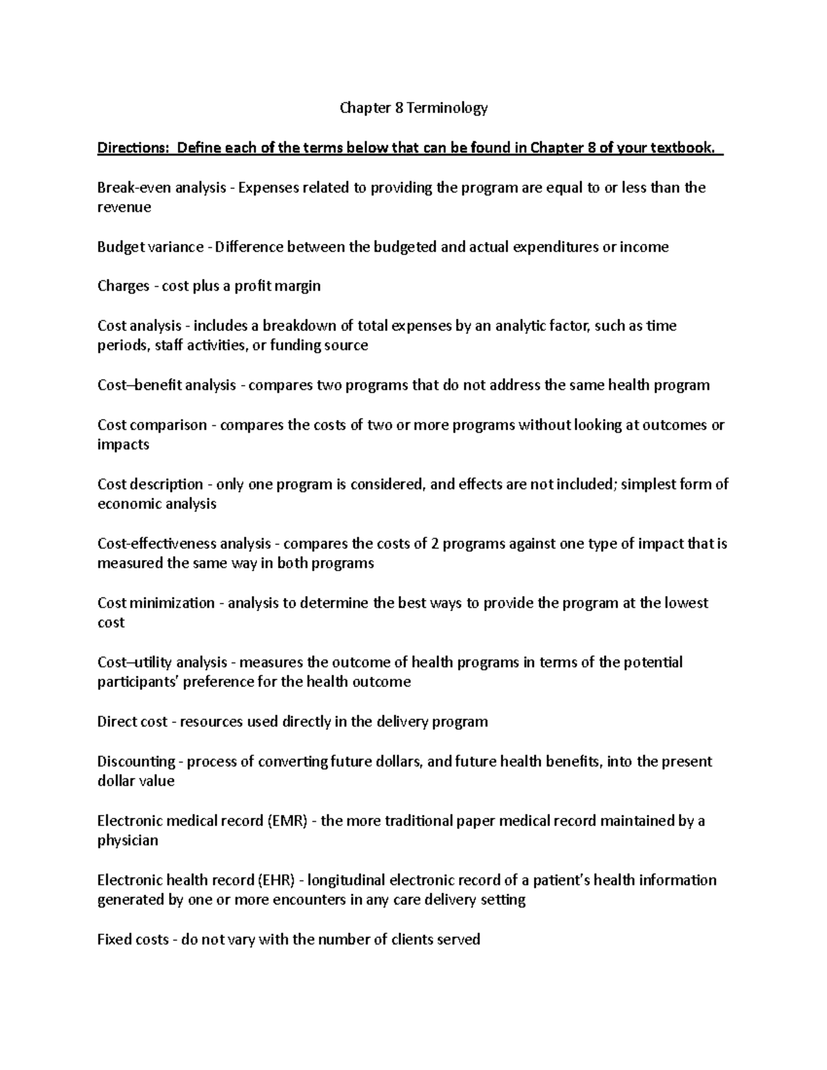 Chapter 8 Terminology Worksheet - Chapter 8 Terminology Directions ...