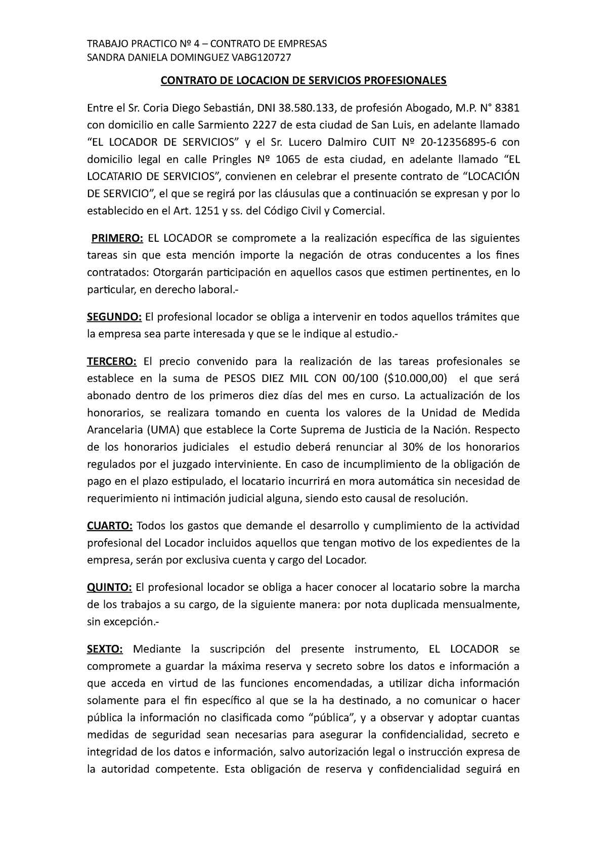TP4 Contrato DE Empresas - TRABAJO PRACTICO Nº 4 – CONTRATO DE EMPRESAS ...