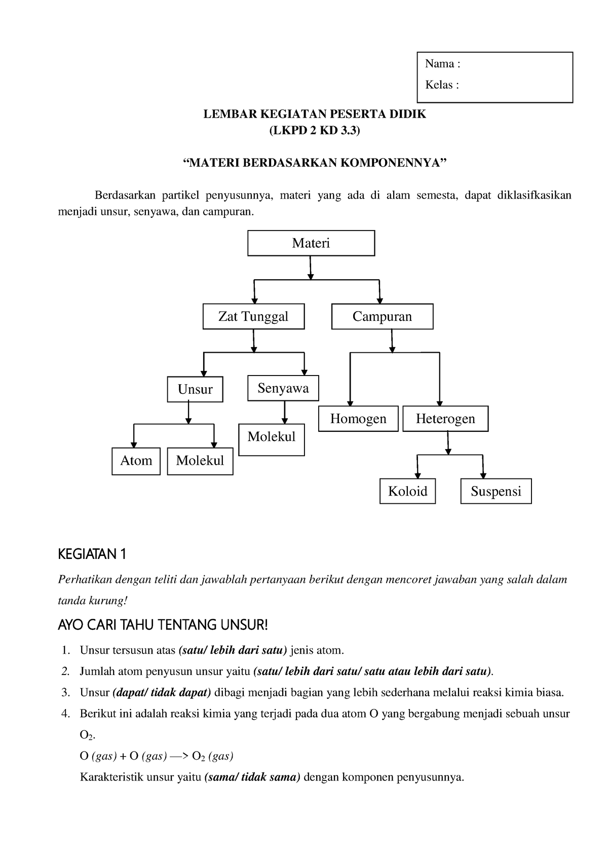 LKPD Klasifikasi Materi Dan Perubahannya 2 - LEMBAR KEGIATAN PESERTA ...