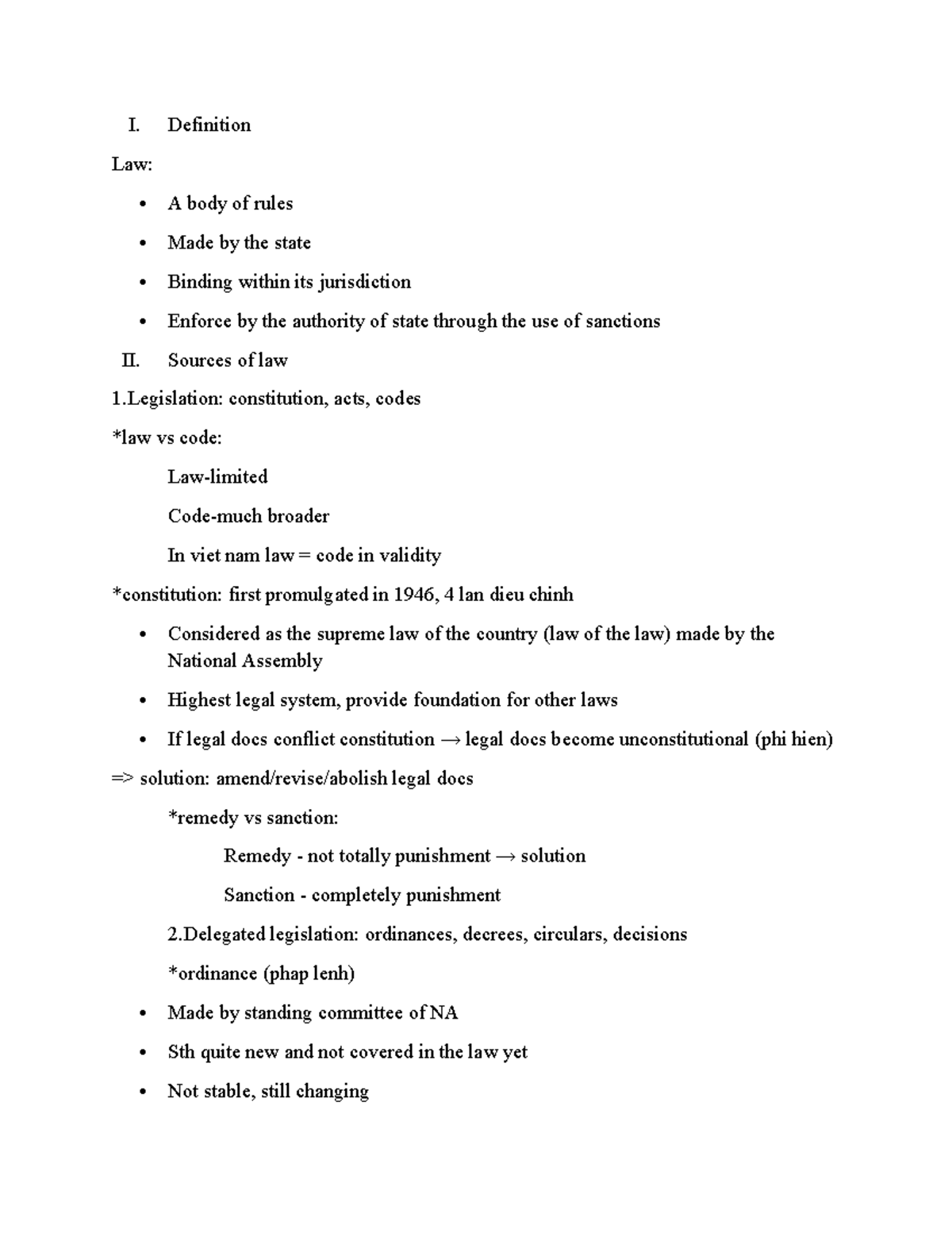 NOTE CHAPTER 1 INTRODUCTION TO LAW I. Definition Law A body of