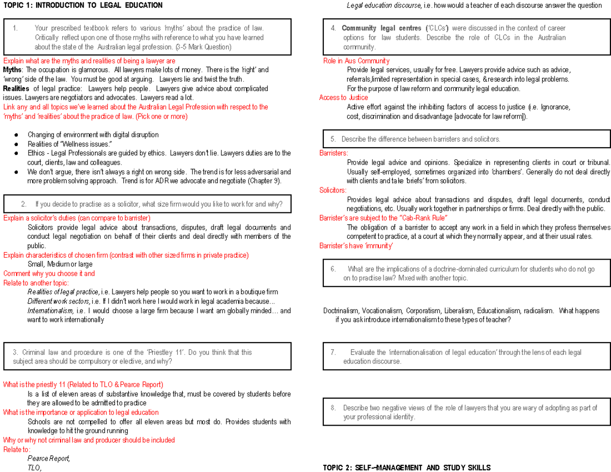 Legal Foundations B - Exam Pack - TOPIC 1: INTRODUCTION TO LEGAL ...