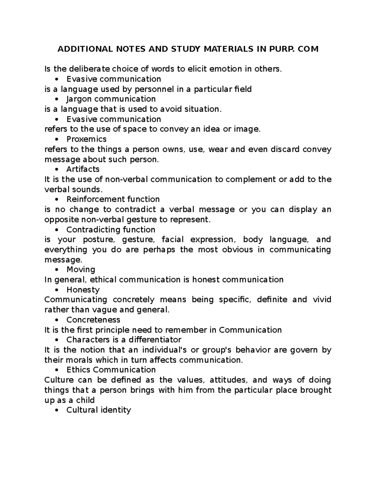 Additional Notes AND Study Materials IN PURP. COM - ADDITIONAL NOTES ...