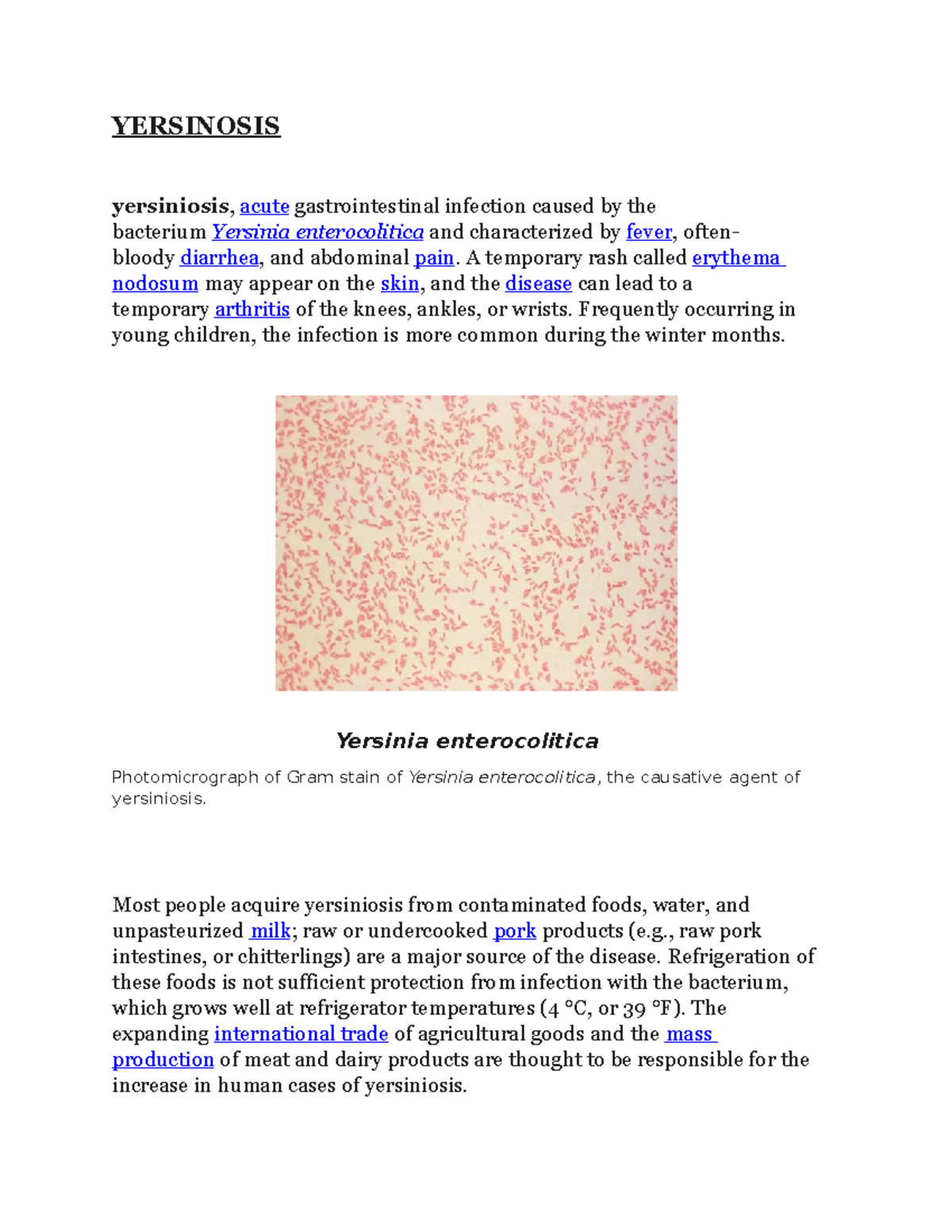 Yersinosis pathology yersinia enterocolitis acute gastrointestinal infection detailed