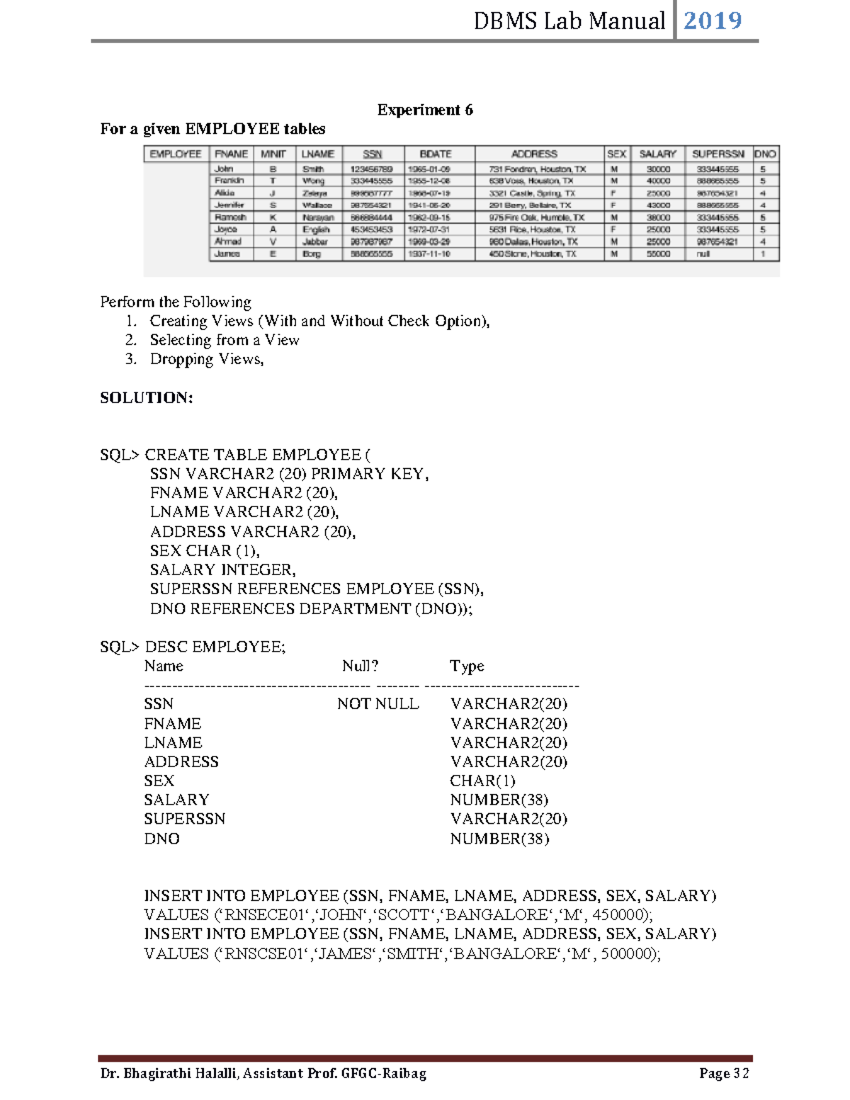 ER diagram in DBMS - DBMS Lab Manual 2019 Dr. Bhagirathi Halalli ...