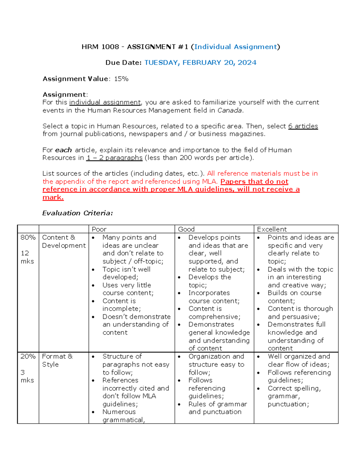 HRM 1008 - Individual Assignment Tuesdays Class - HRM 1008 - ASSIGNMENT ...