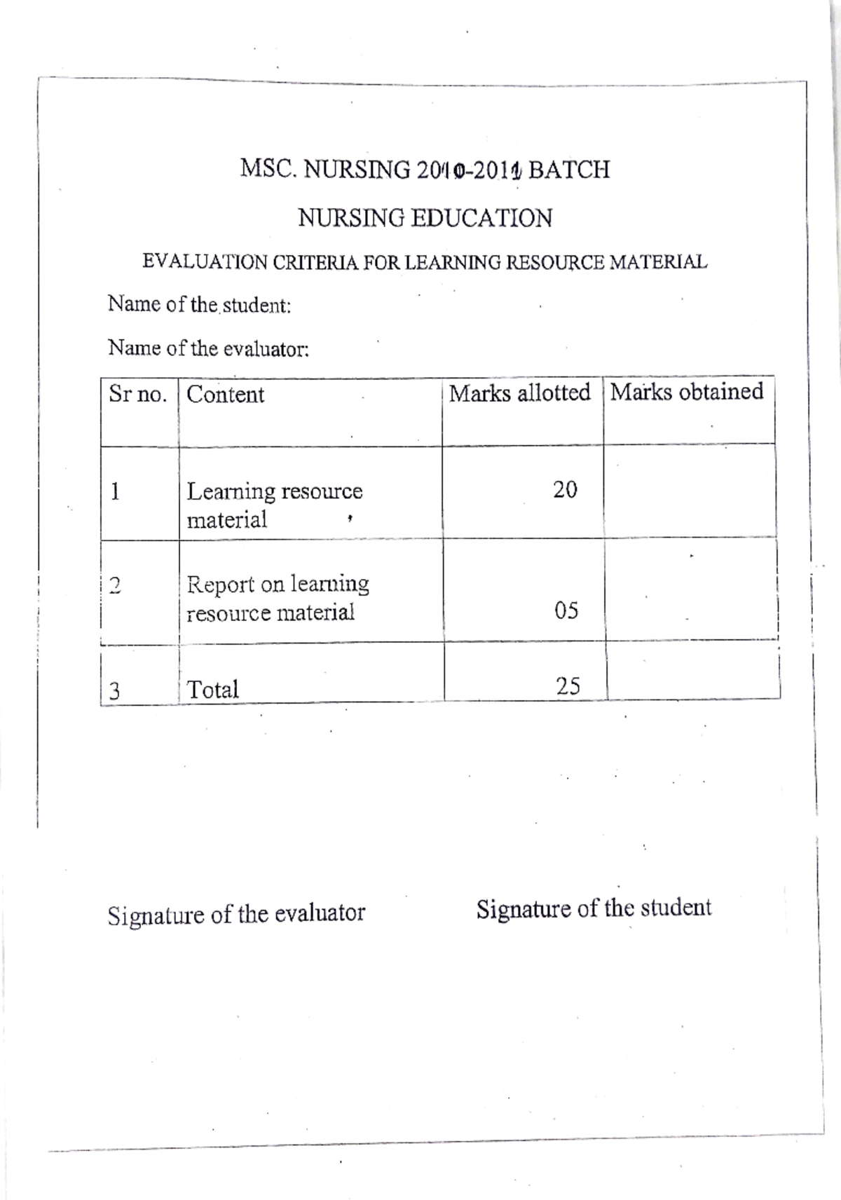 nursing curriculum evaluation