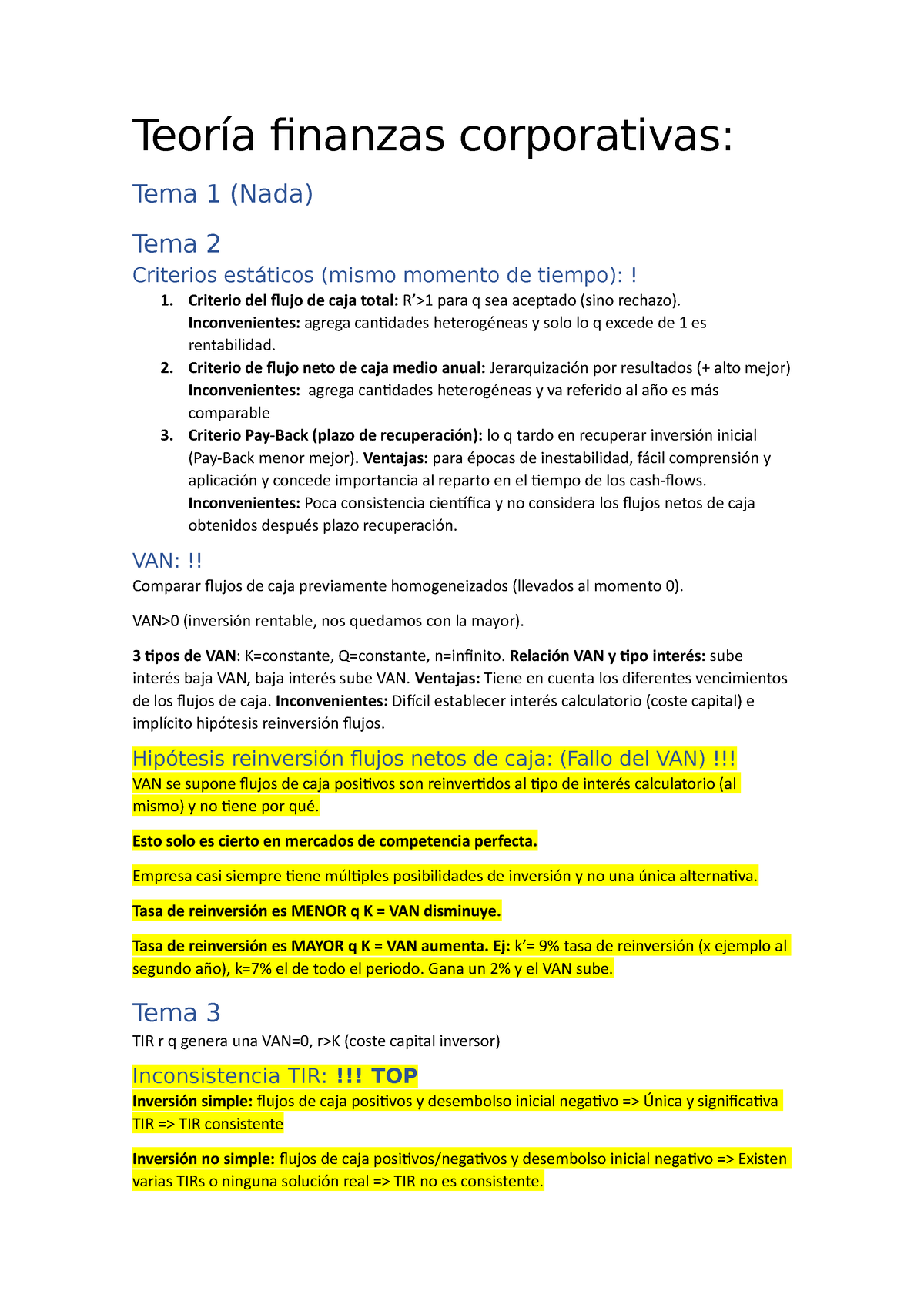 Teoría Finanzas Corporativas Resum Expres Teoría Finanzas Corporativas Tema 1 Nada Tema 2 2558