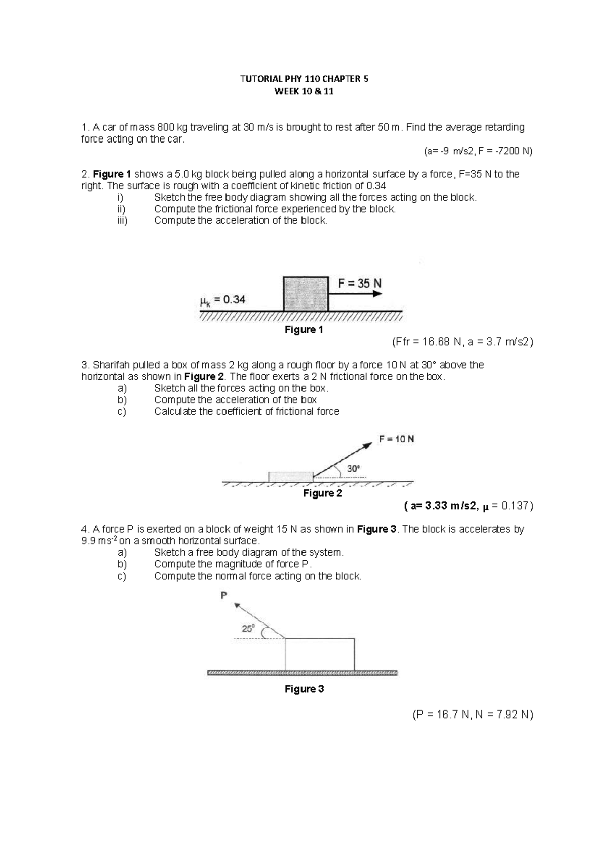 Tutorial PHY 110 Chapter 5 - TUTORIAL PHY 110 CHAPTER 5 WEEK 10 & 11 1 ...