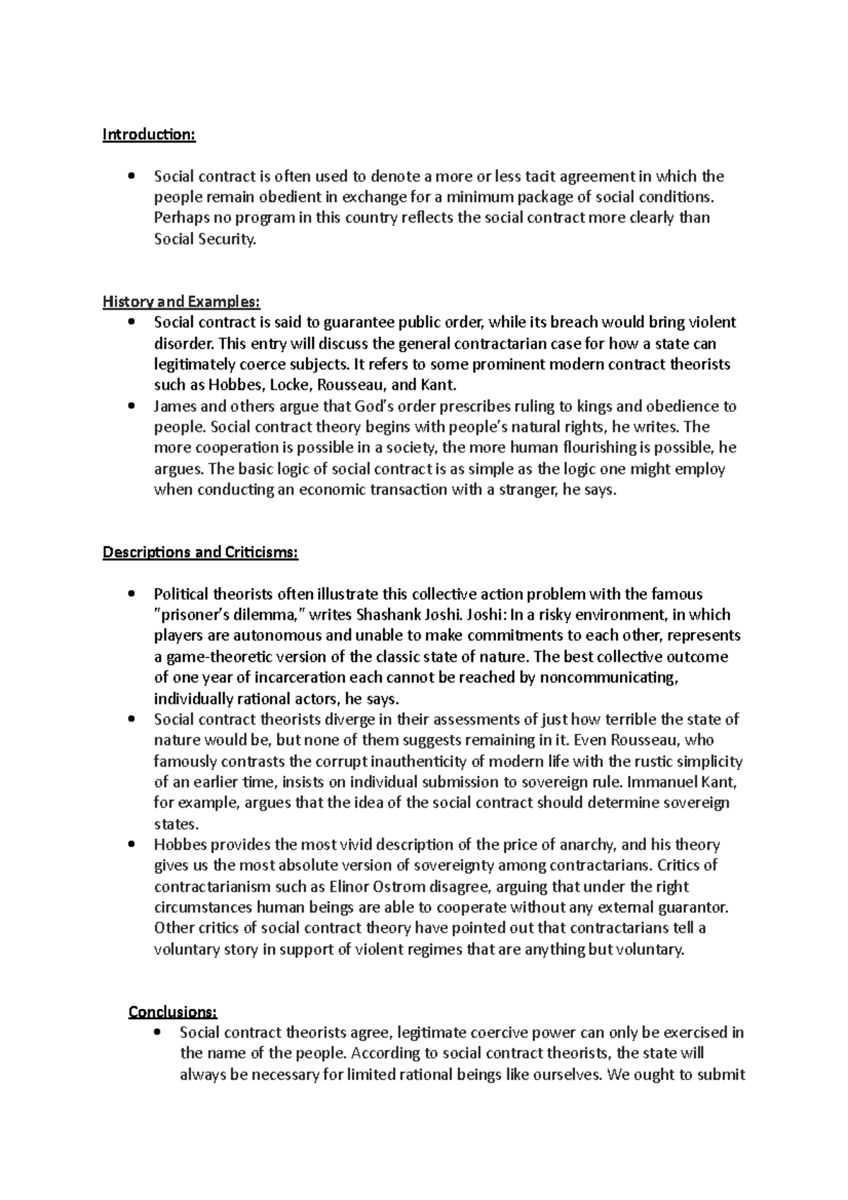 Pia 4 - NOTES - Introduction: Social contract is often used to denote a ...