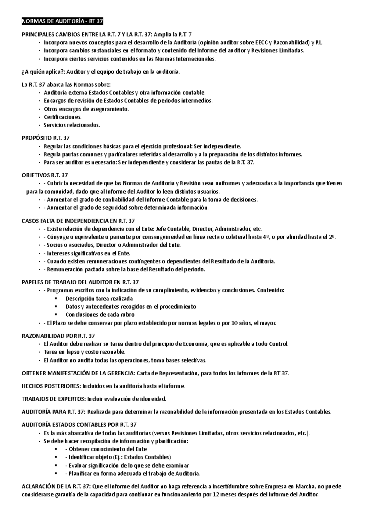Auditoria - 2 Parcial - NORMAS DE AUDITORÍA - RT 37 PRINCIPALES CAMBIOS ...