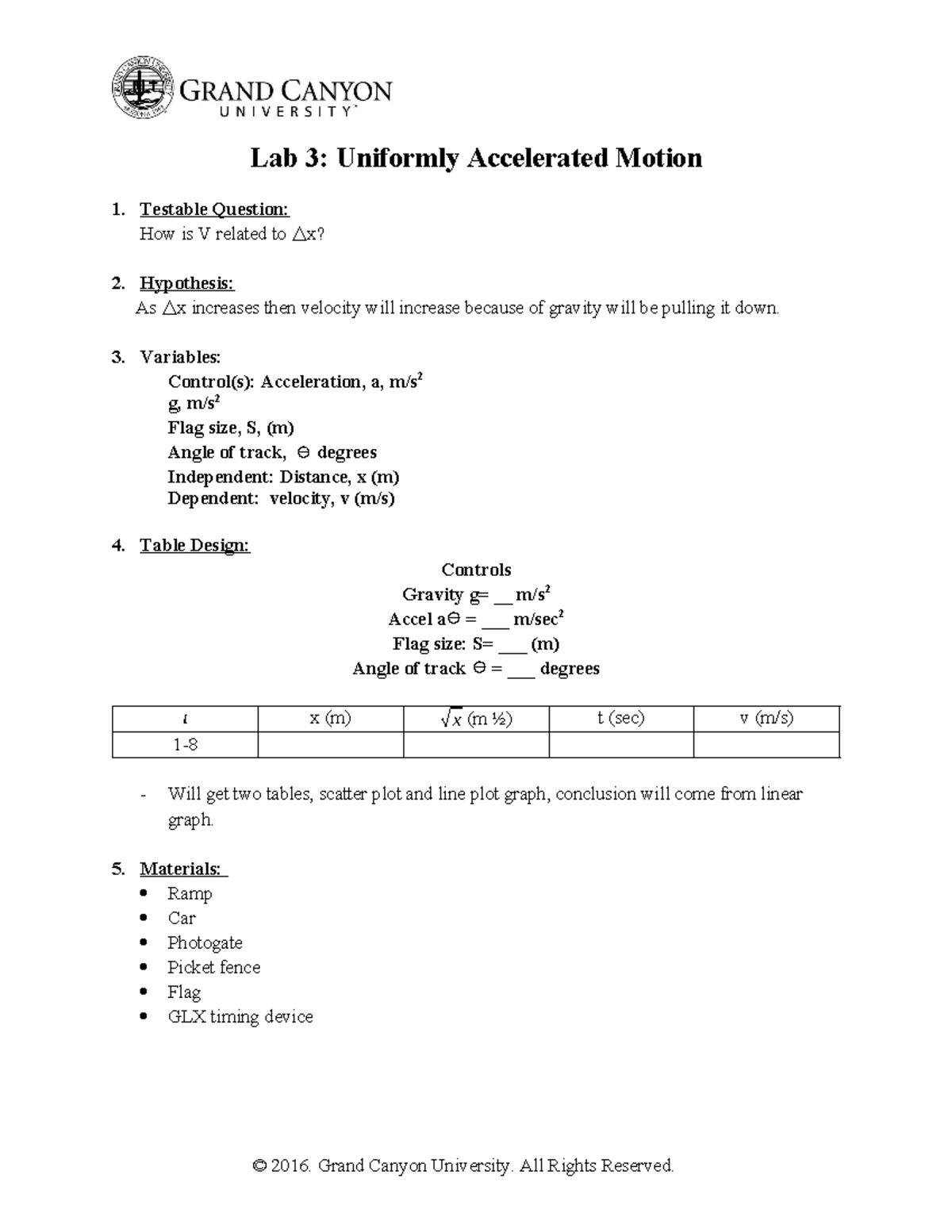 PHY 111L LAB 3 Finished - Lab 3: Uniformly Accelerated Motion Testable ...