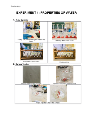 experiment 1 water and its properties