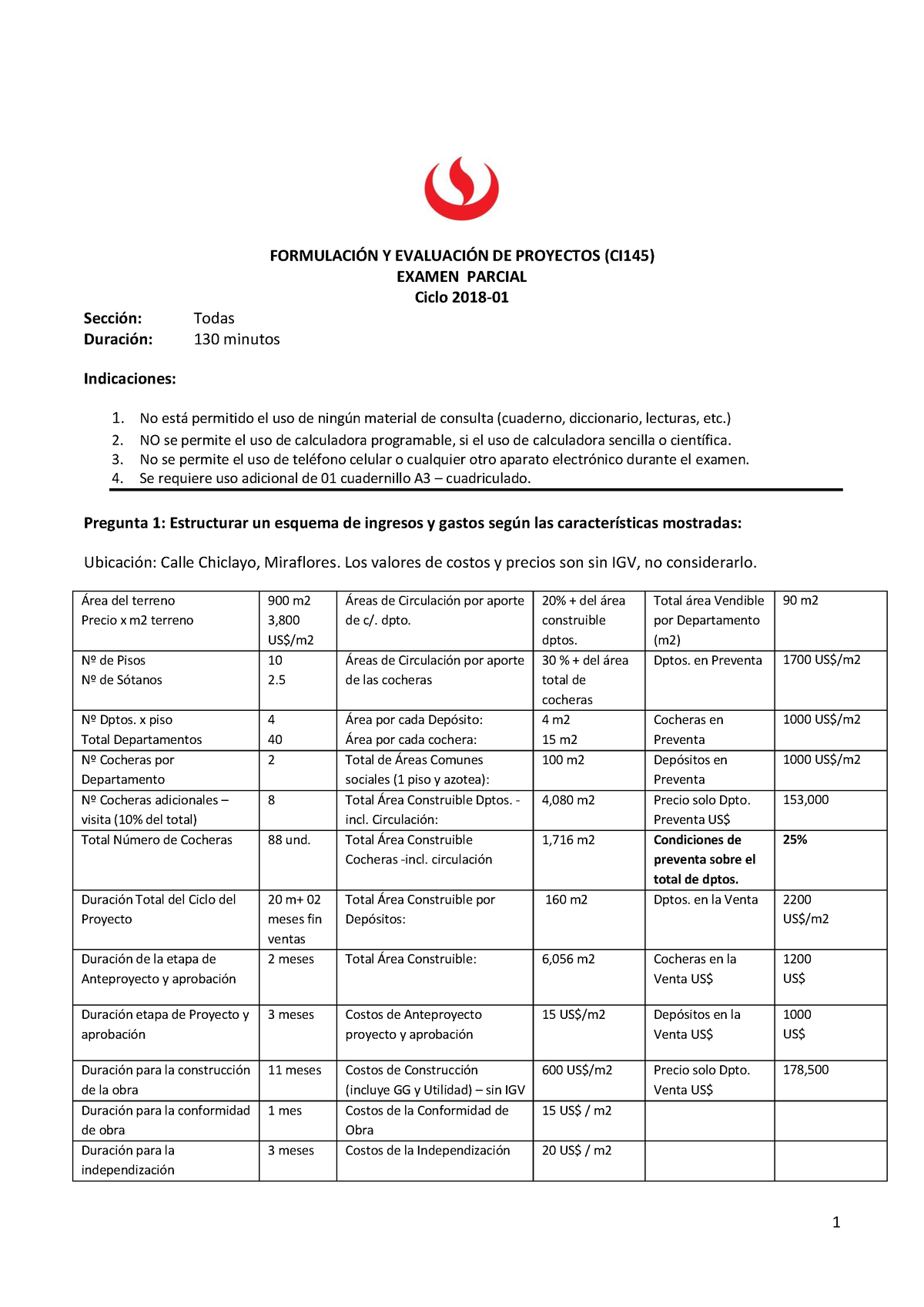 Formulación Y Evaluación De Proyectos- Examen Parcial - 1 FORMULACIÓN Y ...