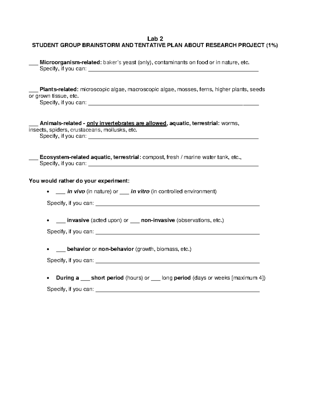 SRP - Group Brainstorm - Student Research Project - Lab 2 STUDENT GROUP ...
