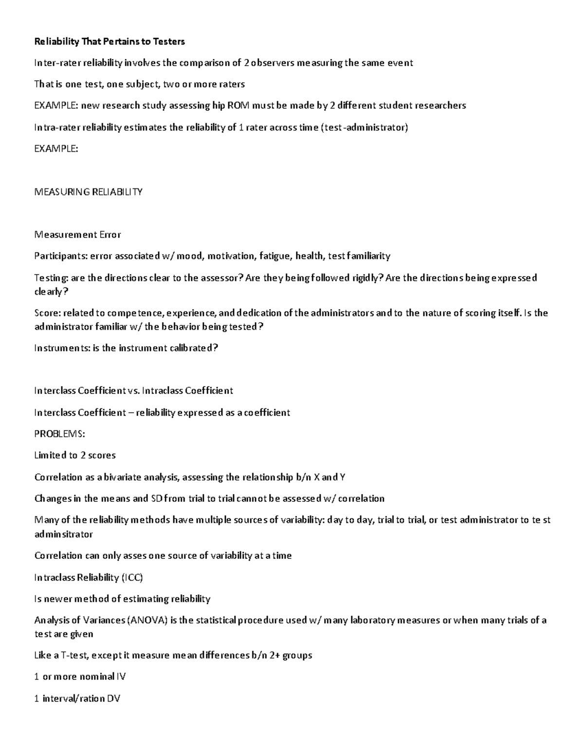 Intro to Research - Exam 3 Material - Reliability That Pertains to ...
