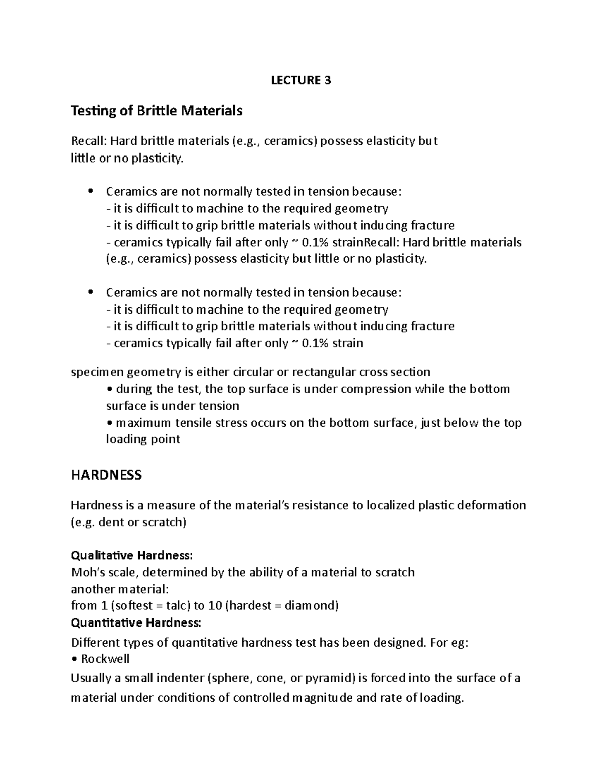 Lecture 3 testing of materials LECTURE 3 Testing of Brittle