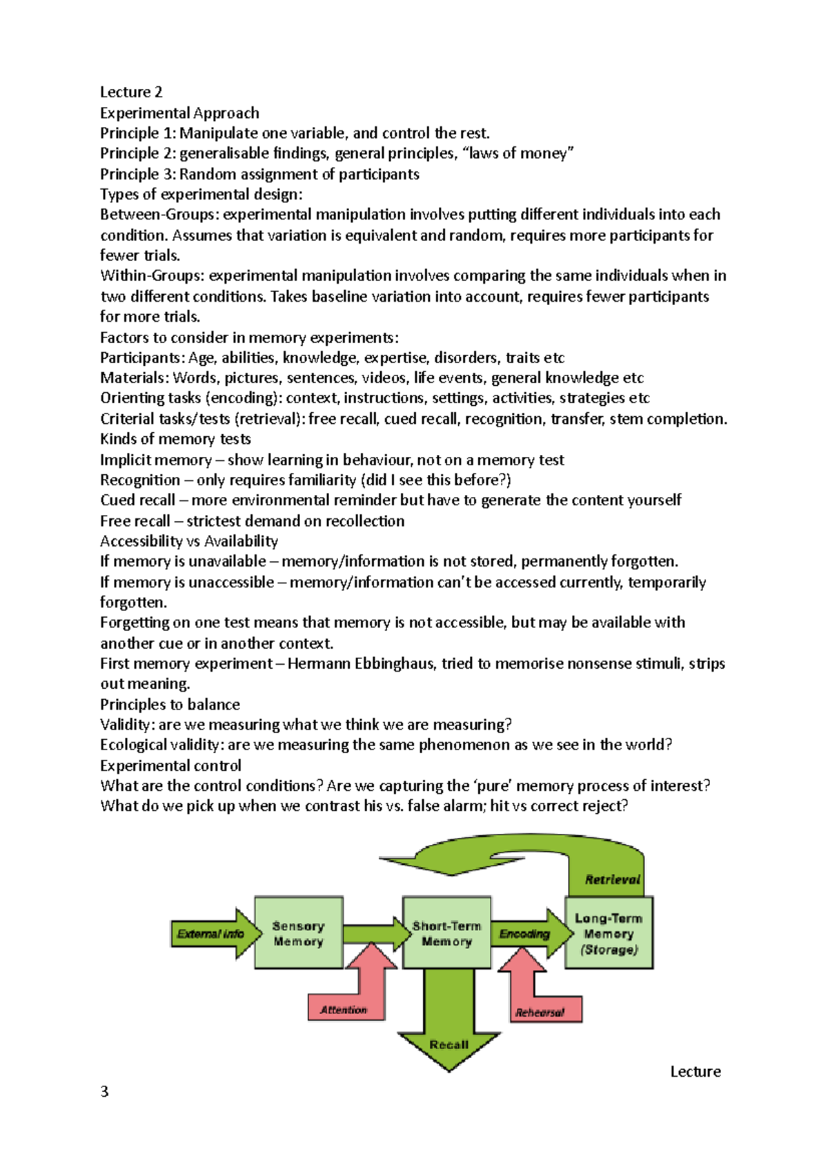 lecture 2 notes - hand written - Lecture 2 Experimental Approach ...