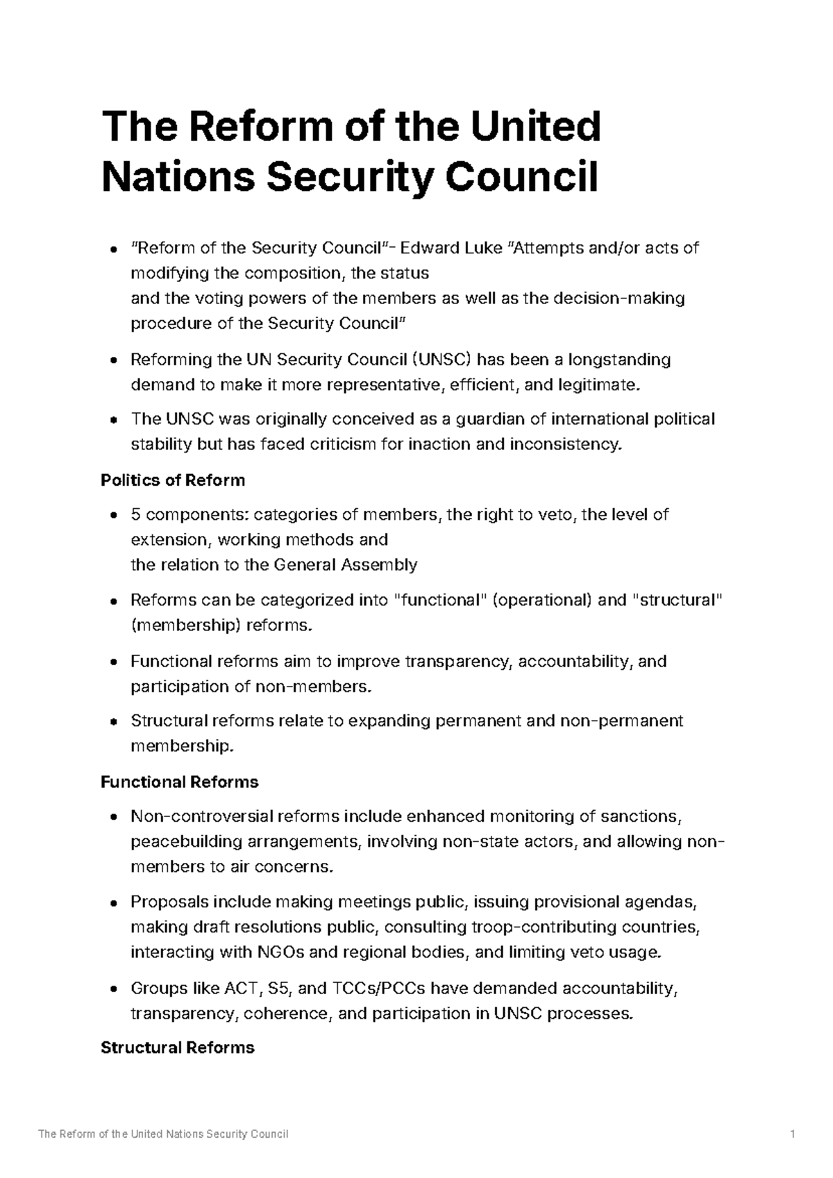 The Reform of the United Nations Security Council - The UNSC was ...